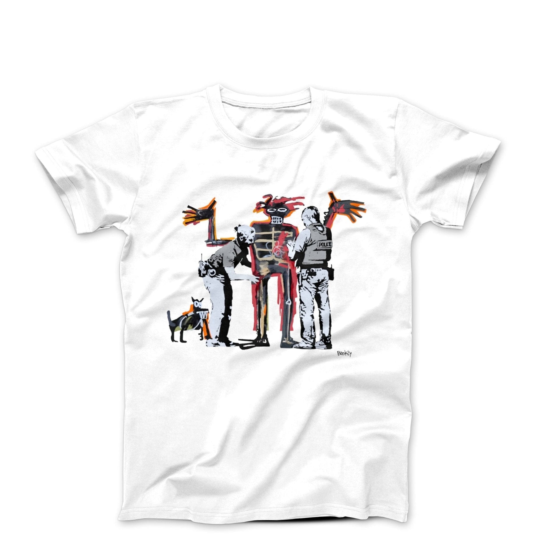 Banksy Boy & Dog In Stop and Search T-shirt - Street, Pop & Media Art - Harvey Ltd