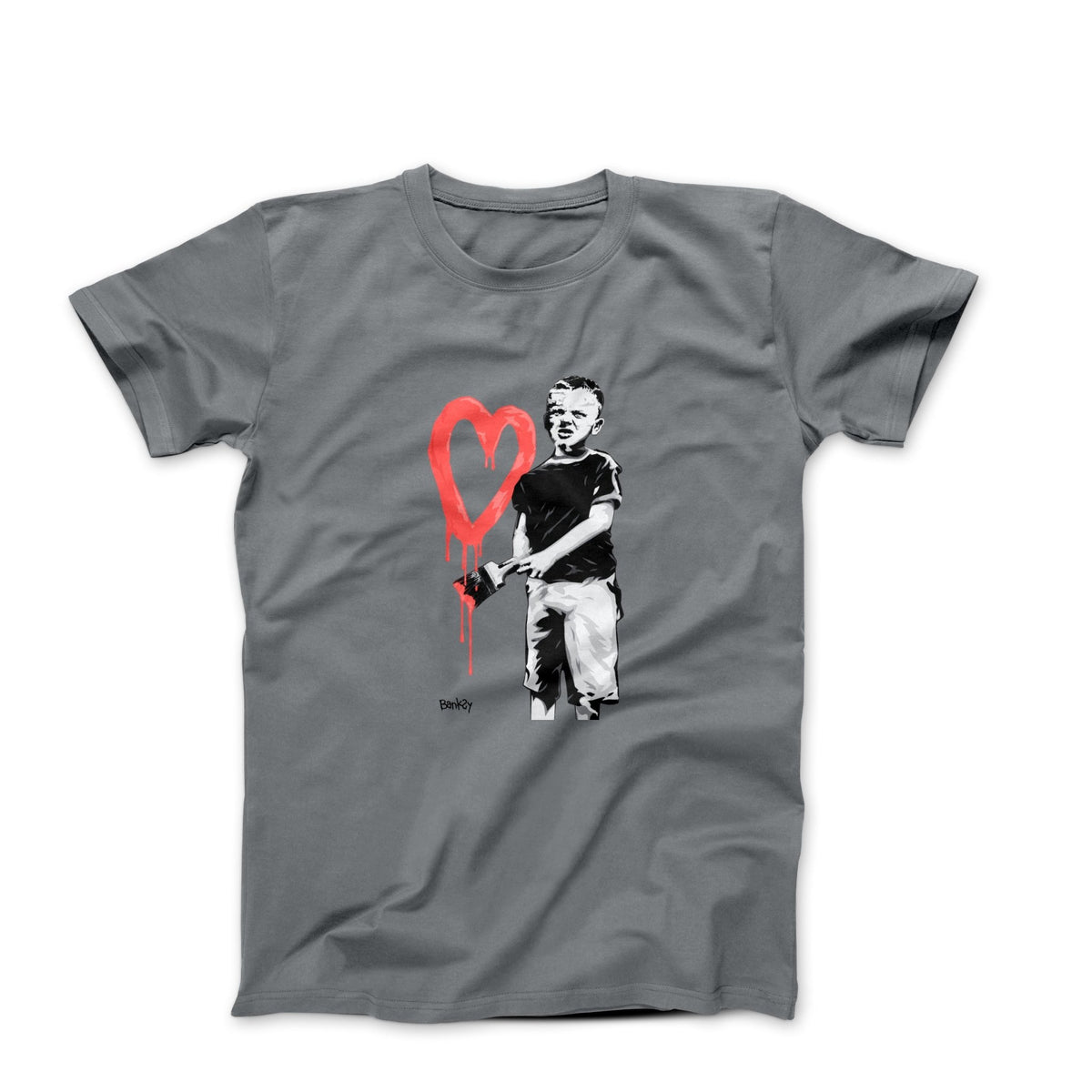 Banksy Boy Painting Love Heart T-shirt - Street, Pop & Media Art - Harvey Ltd