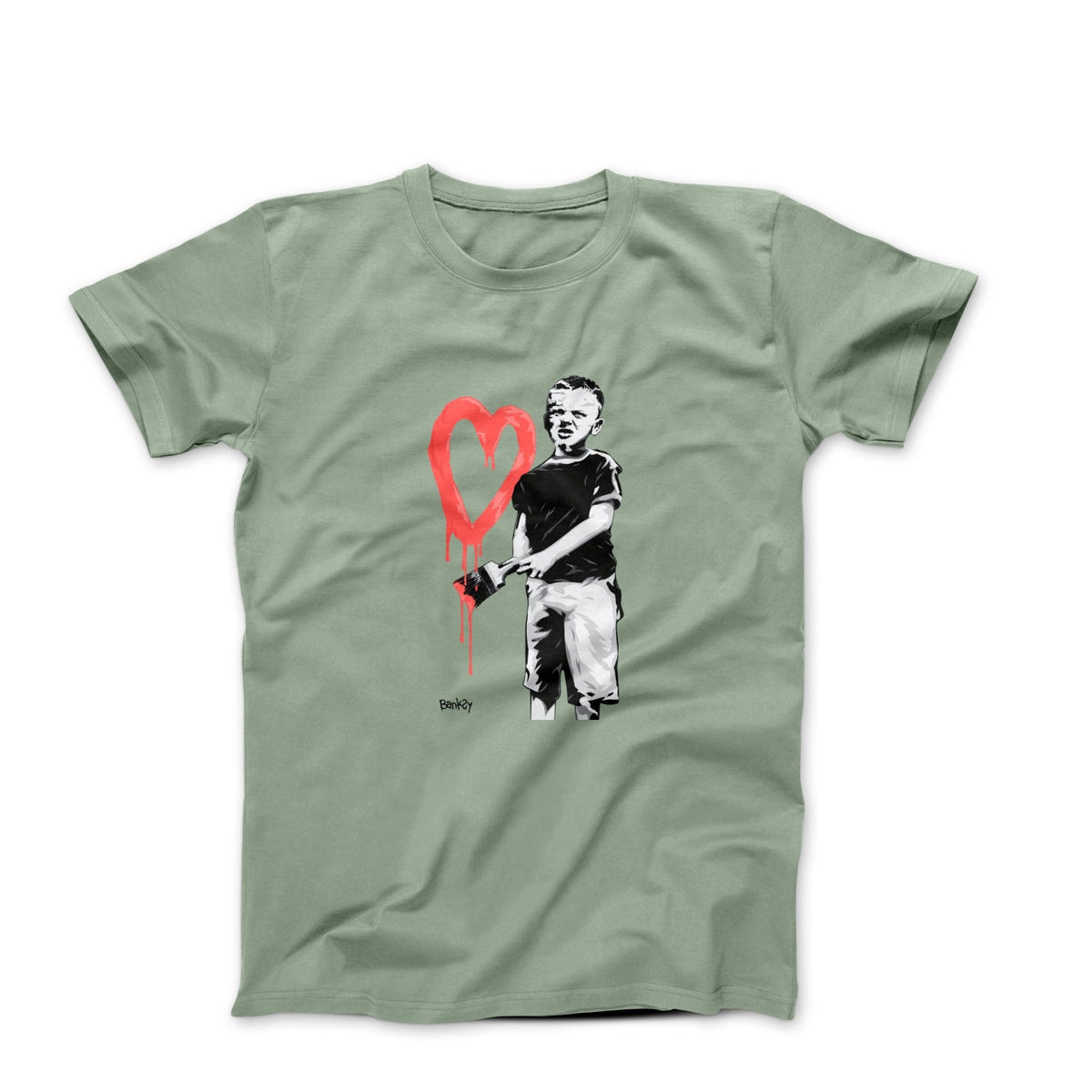 Banksy Boy Painting Love Heart T-shirt - Street, Pop & Media Art - Harvey Ltd