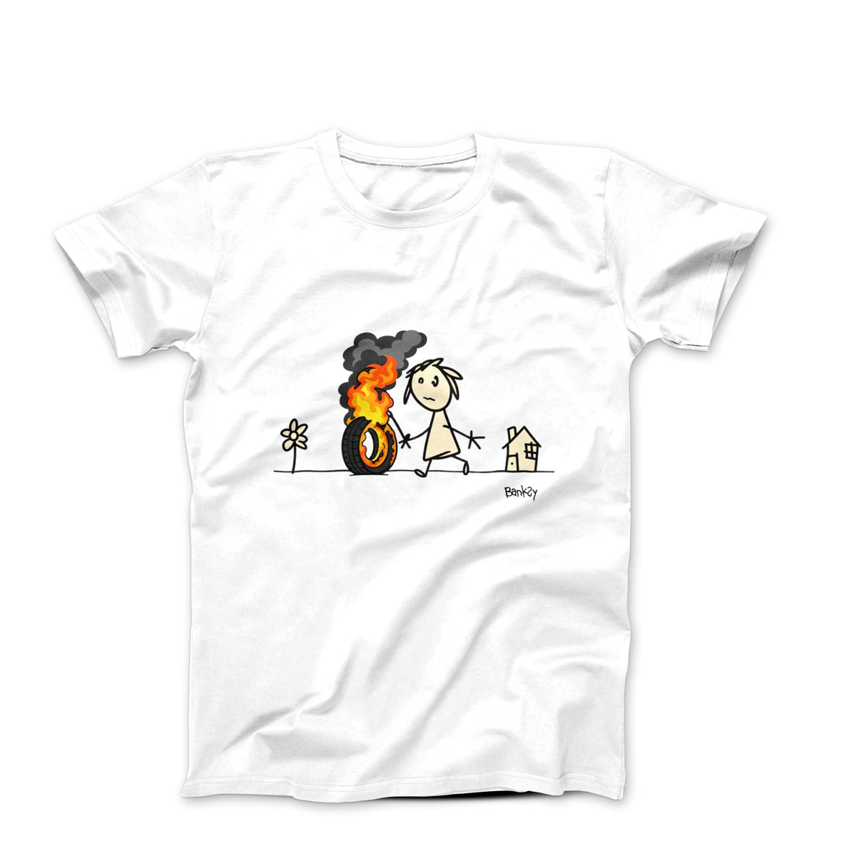 Banksy Burning Tyre 2016 Street Art T-shirt - Street, Pop & Media Art - Harvey Ltd