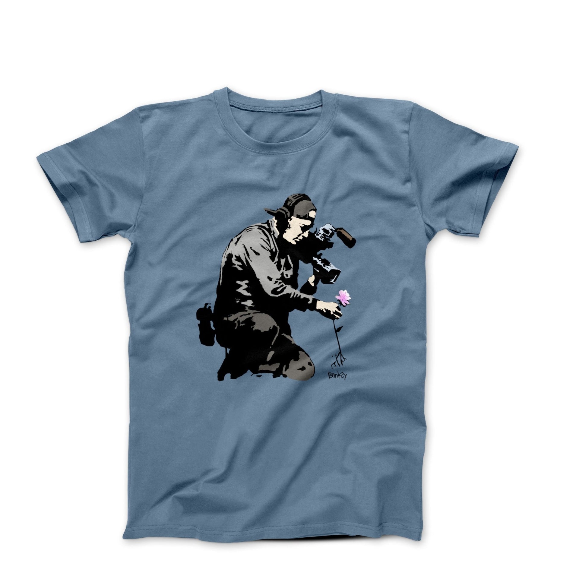 Banksy Cameraman and Flower Street Art T-shirt - Street, Pop & Media Art - Harvey Ltd