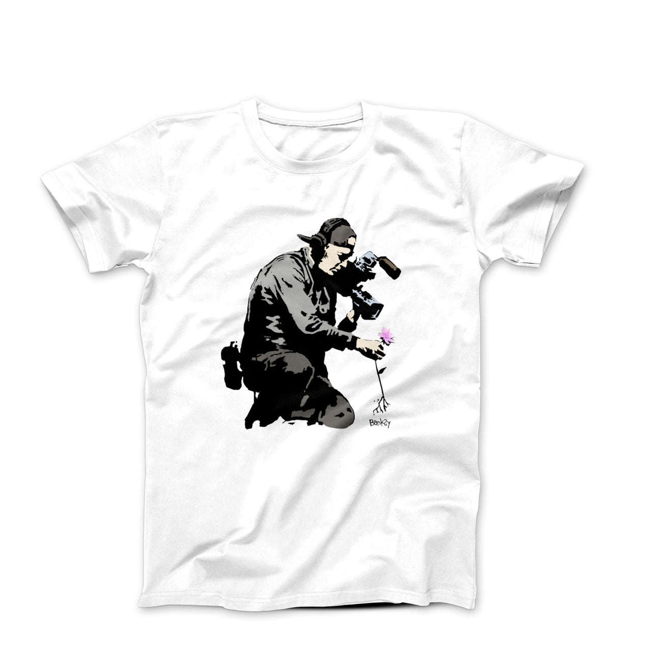 Banksy Cameraman and Flower Street Art T-shirt - Street, Pop & Media Art - Harvey Ltd