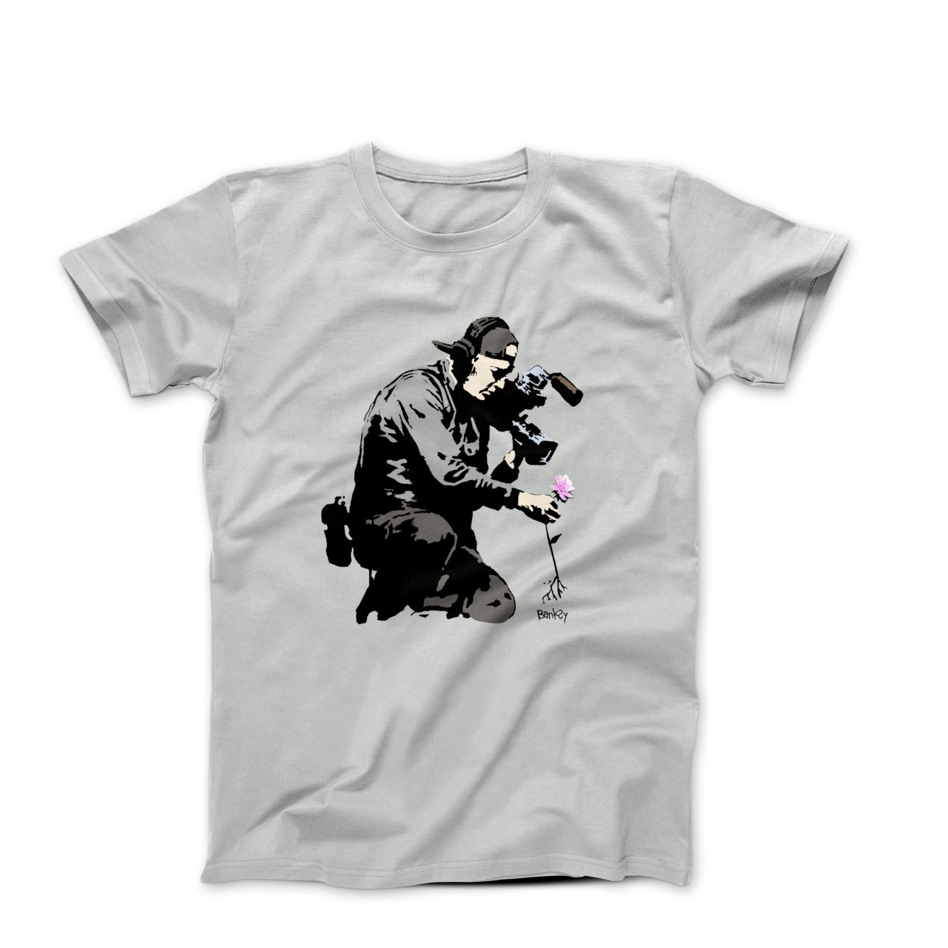 Banksy Cameraman and Flower Street Art T-shirt - Street, Pop & Media Art - Harvey Ltd