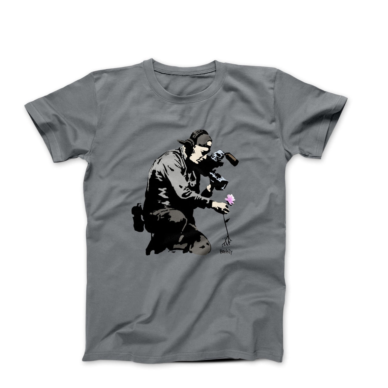 Banksy Cameraman and Flower Street Art T-shirt - Street, Pop & Media Art - Harvey Ltd