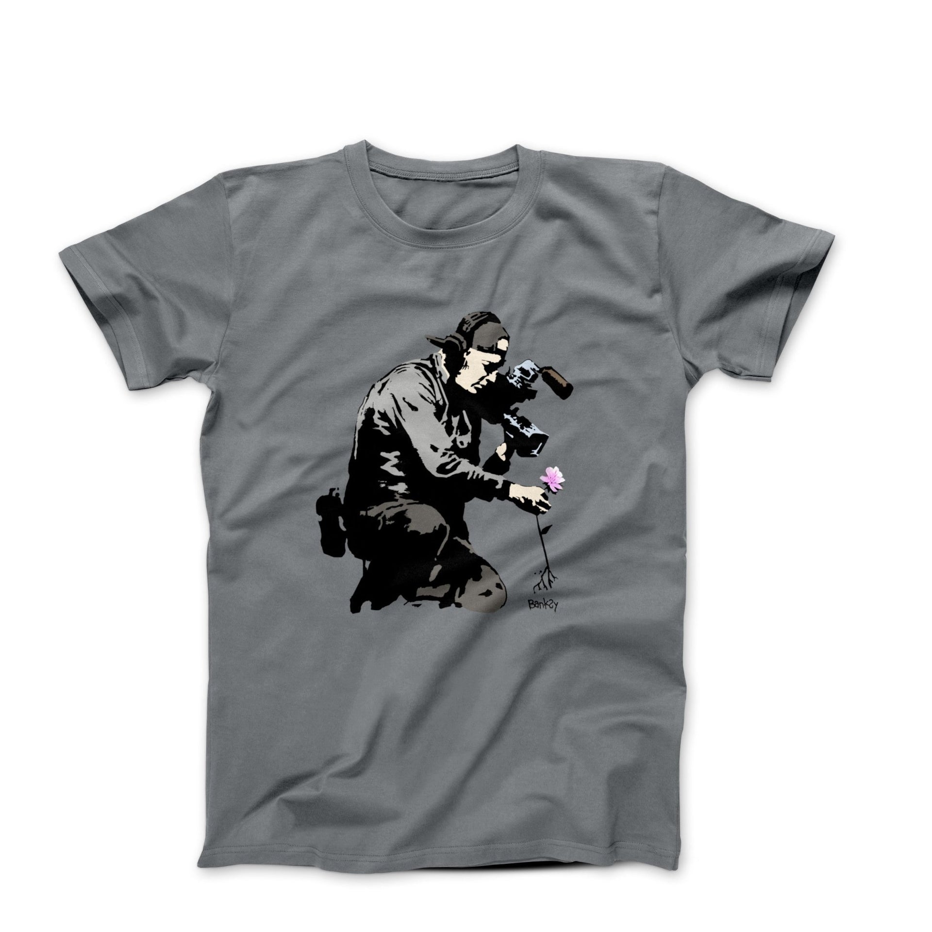 Banksy Cameraman and Flower Street Art T-shirt - Street, Pop & Media Art - Harvey Ltd