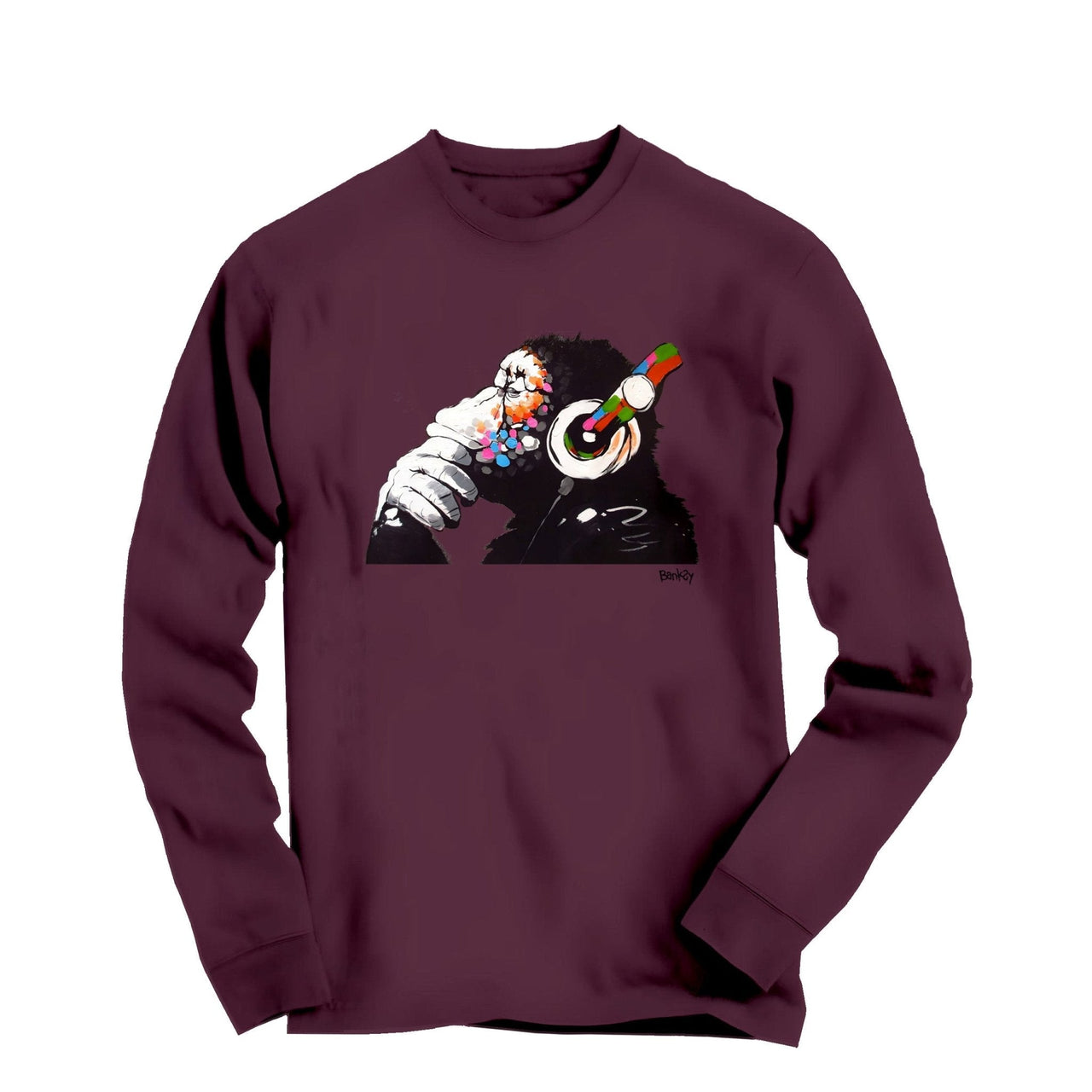 Banksy DJ Thinker Monkey Long Sleeve Tee - Street, Pop & Media Art - Harvey Ltd