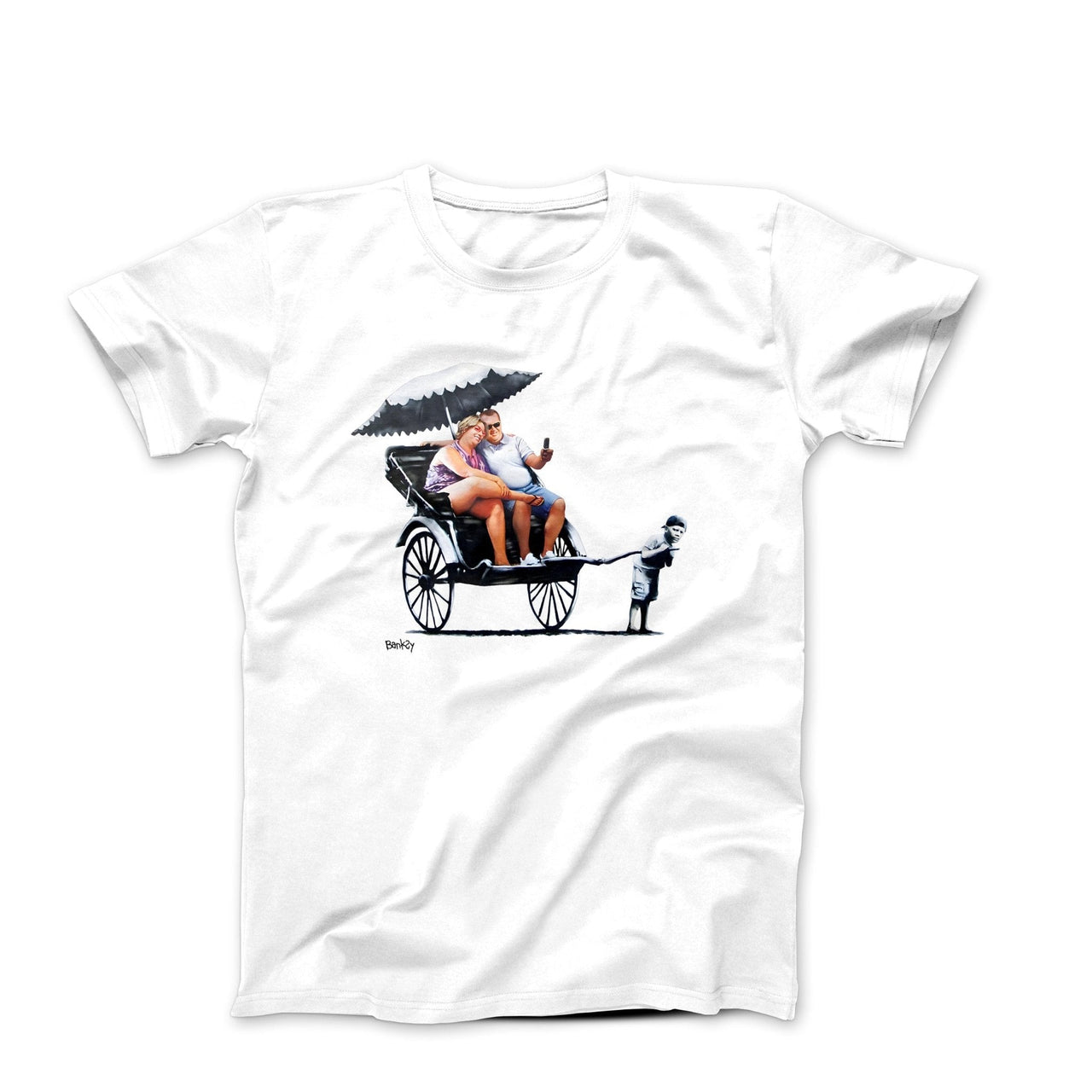 Banksy Fat Tourists and Rickshaw (2009) Street Art T-shirt - Street, Pop & Media Art - Harvey Ltd