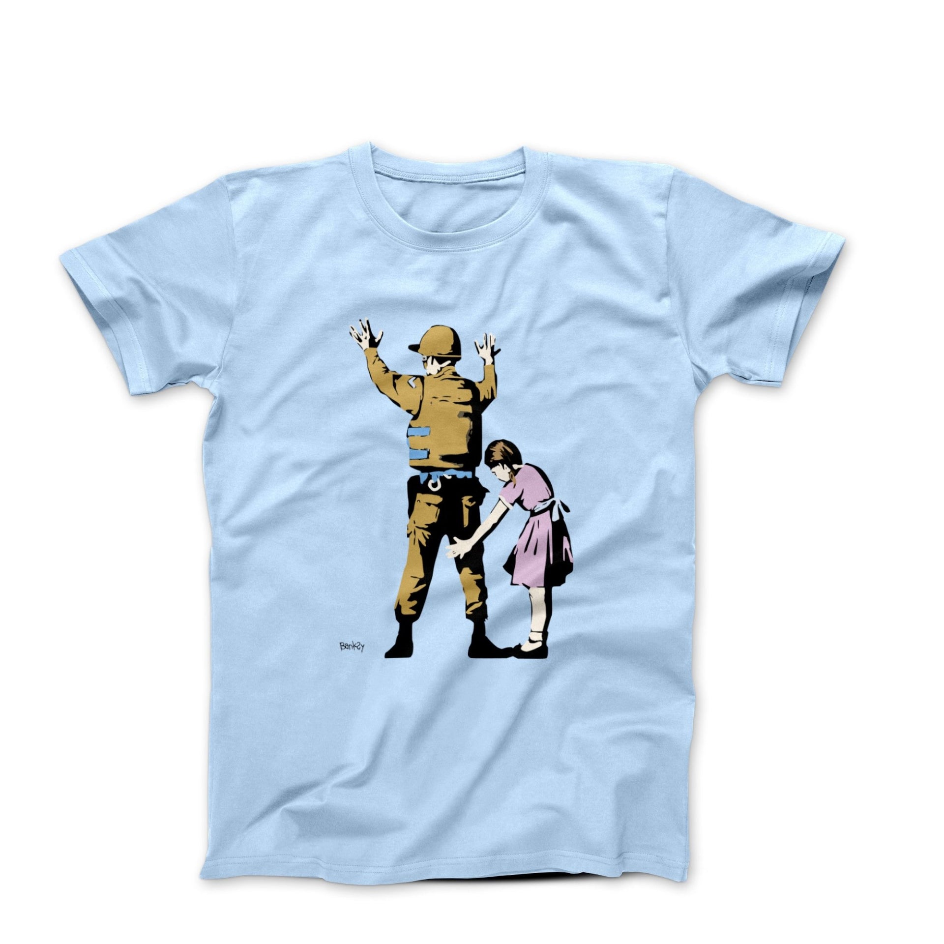 Banksy Girl Frisking Soldier (2007) Street Art T - shirt - Clothing - Harvey Ltd