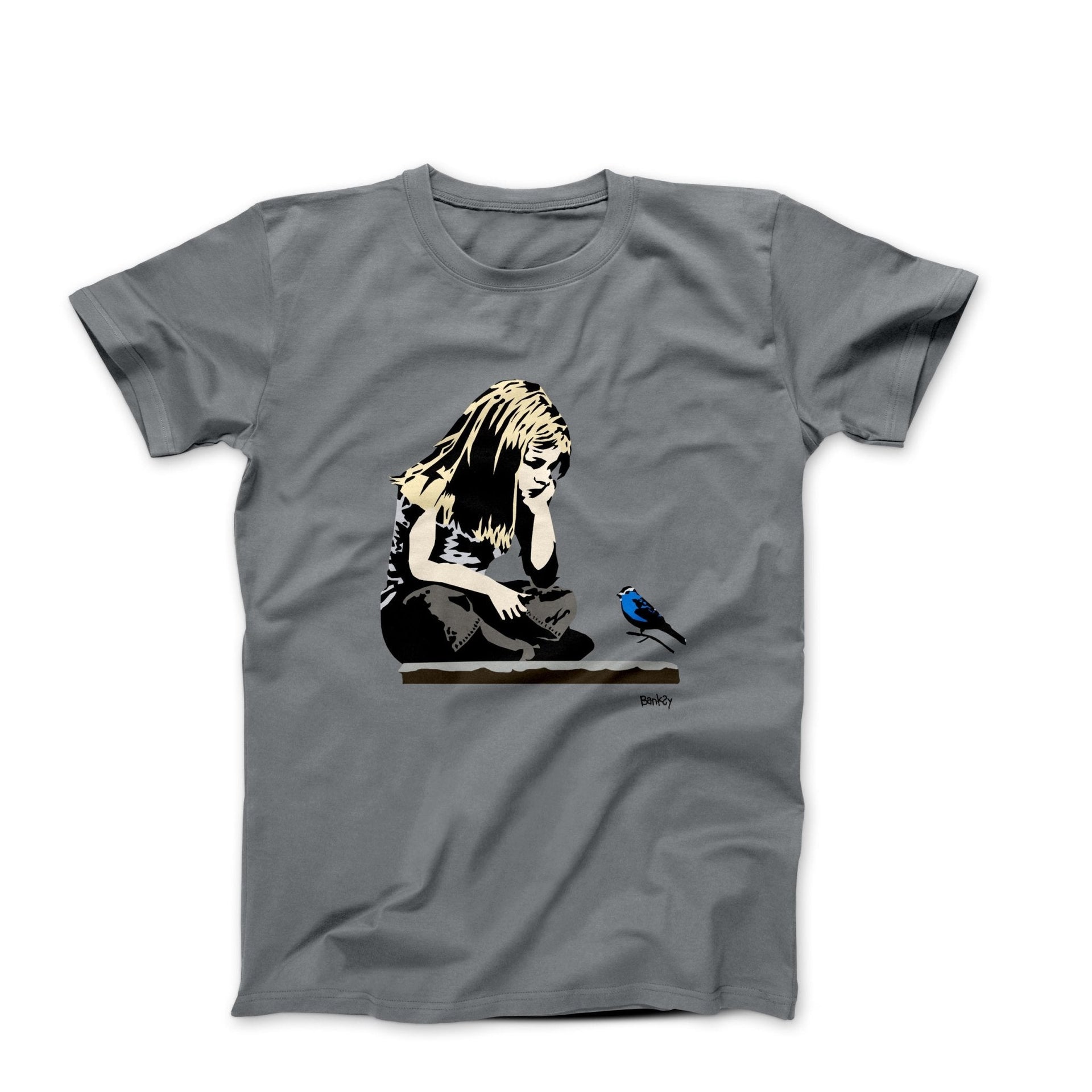 Banksy Girl With Blue Bird Street Art T-shirt - Street, Pop & Media Art - Harvey Ltd