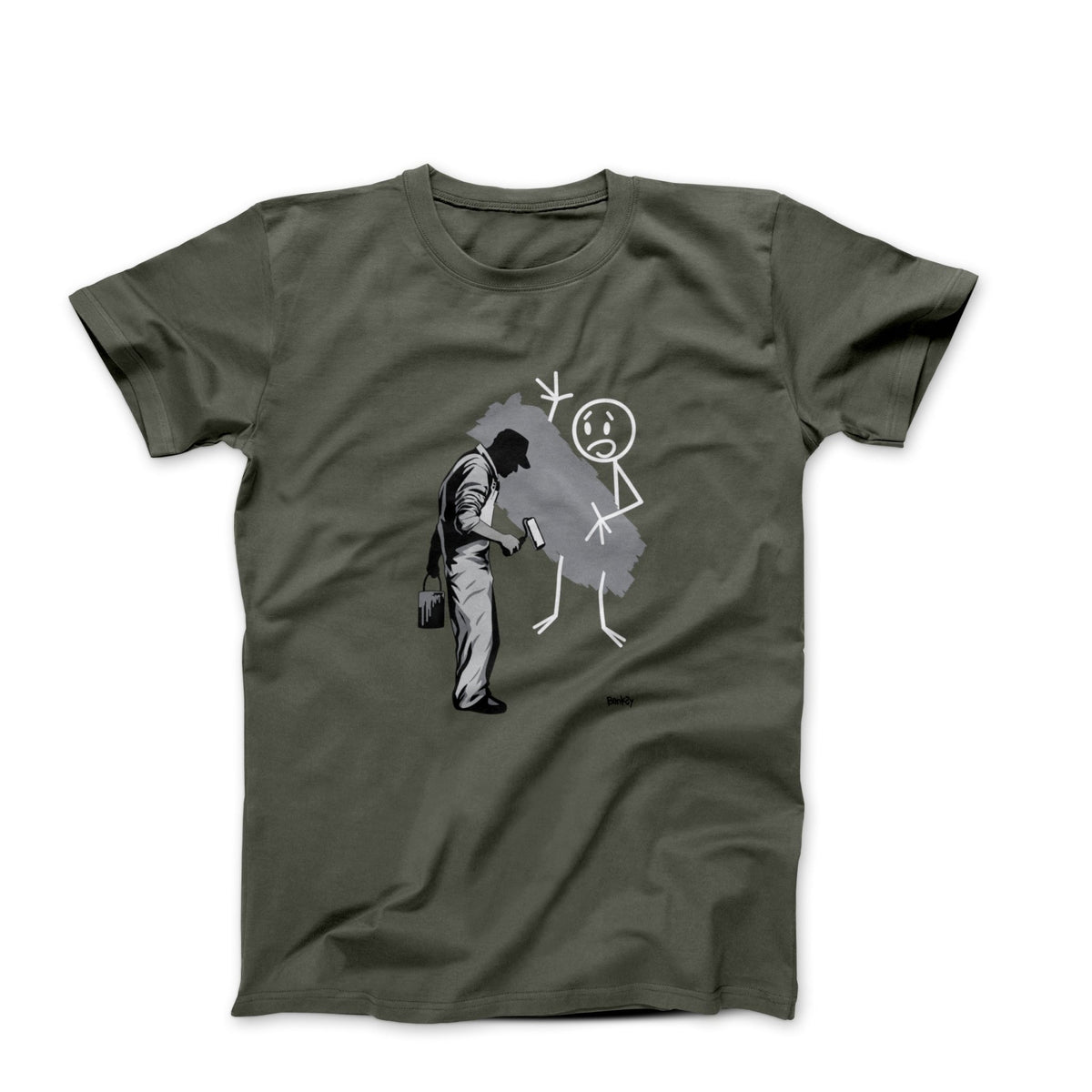 Banksy Gray Ghost Attacks Stick Figure 2008 T-shirt - Street, Pop & Media Art - Harvey Ltd