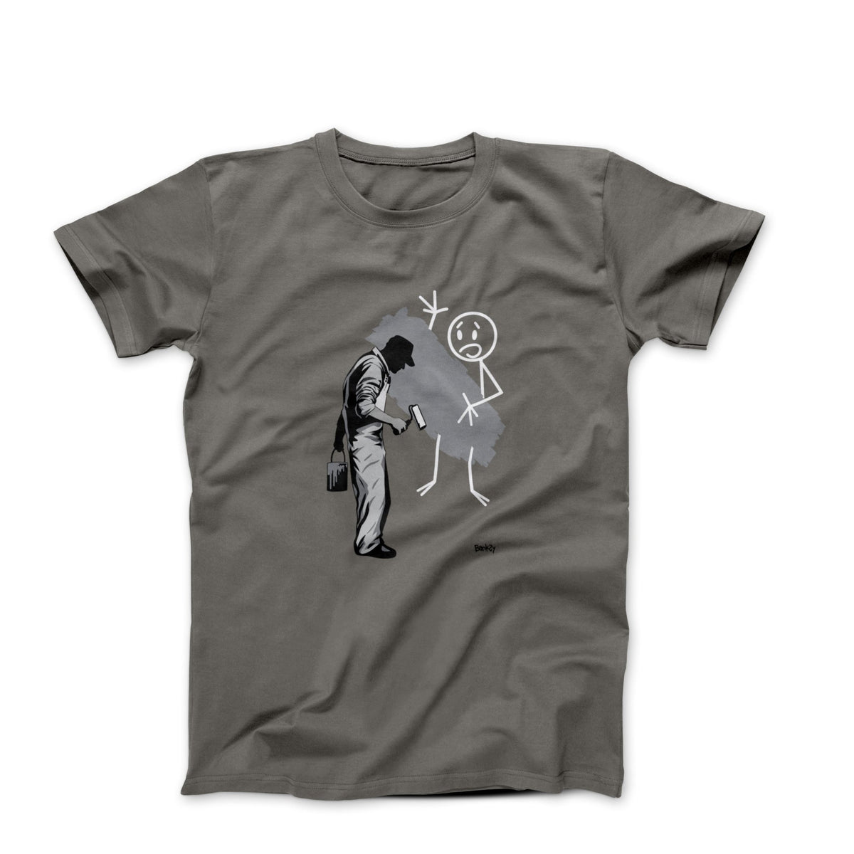 Banksy Gray Ghost Attacks Stick Figure 2008 T-shirt - Street, Pop & Media Art - Harvey Ltd