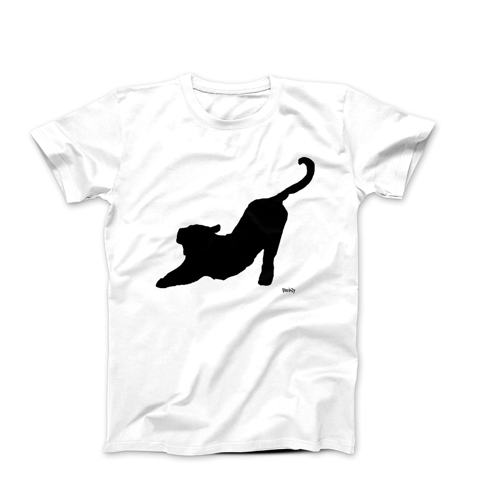 Banksy Stretching Cat (2024) Street Art T-Shirt - Street, Pop & Media Art - Harvey Ltd