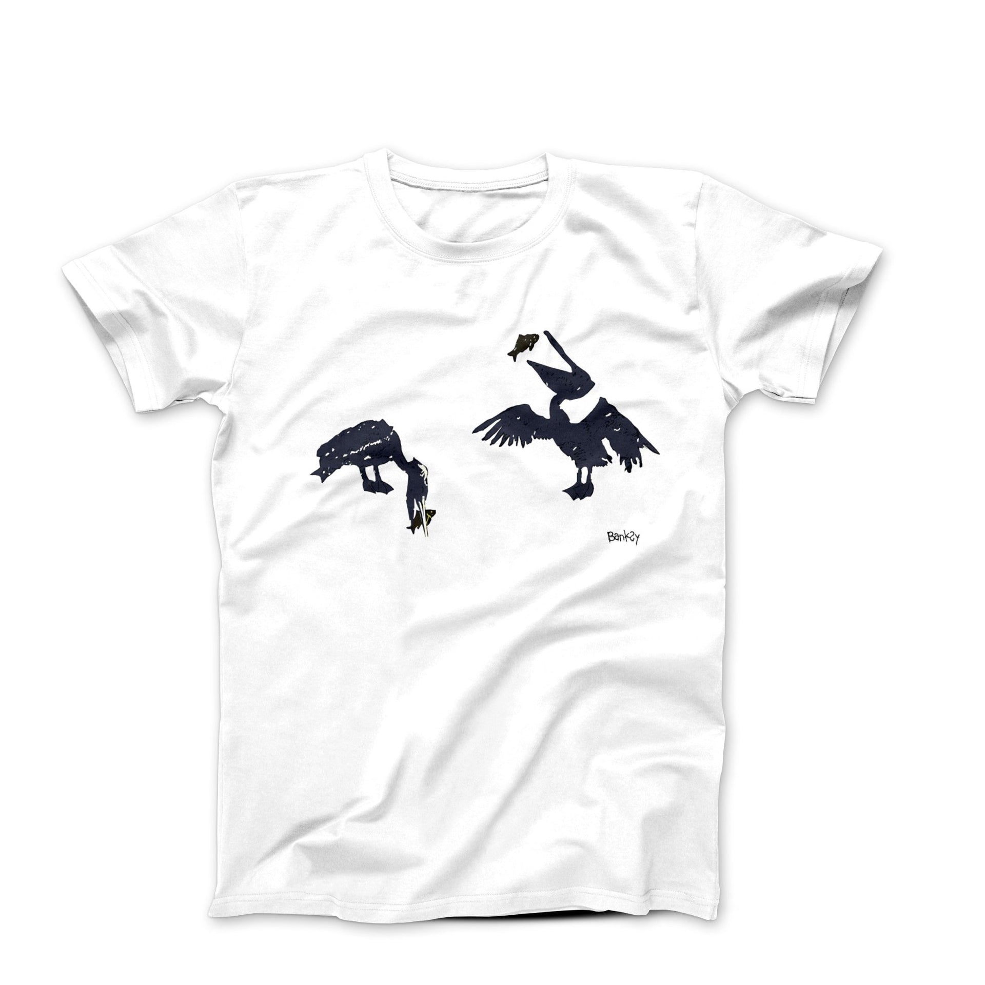 Banksy Two Hungry Pelicans (2024) Street Art T - Shirt - Clothing - Harvey Ltd