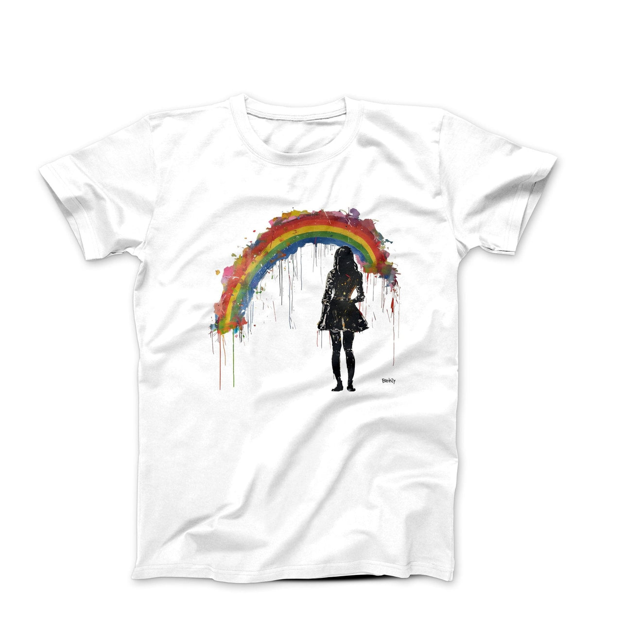 Banksy Woman and Rainbow Street Art T-shirt - Street, Pop & Media Art - Harvey Ltd