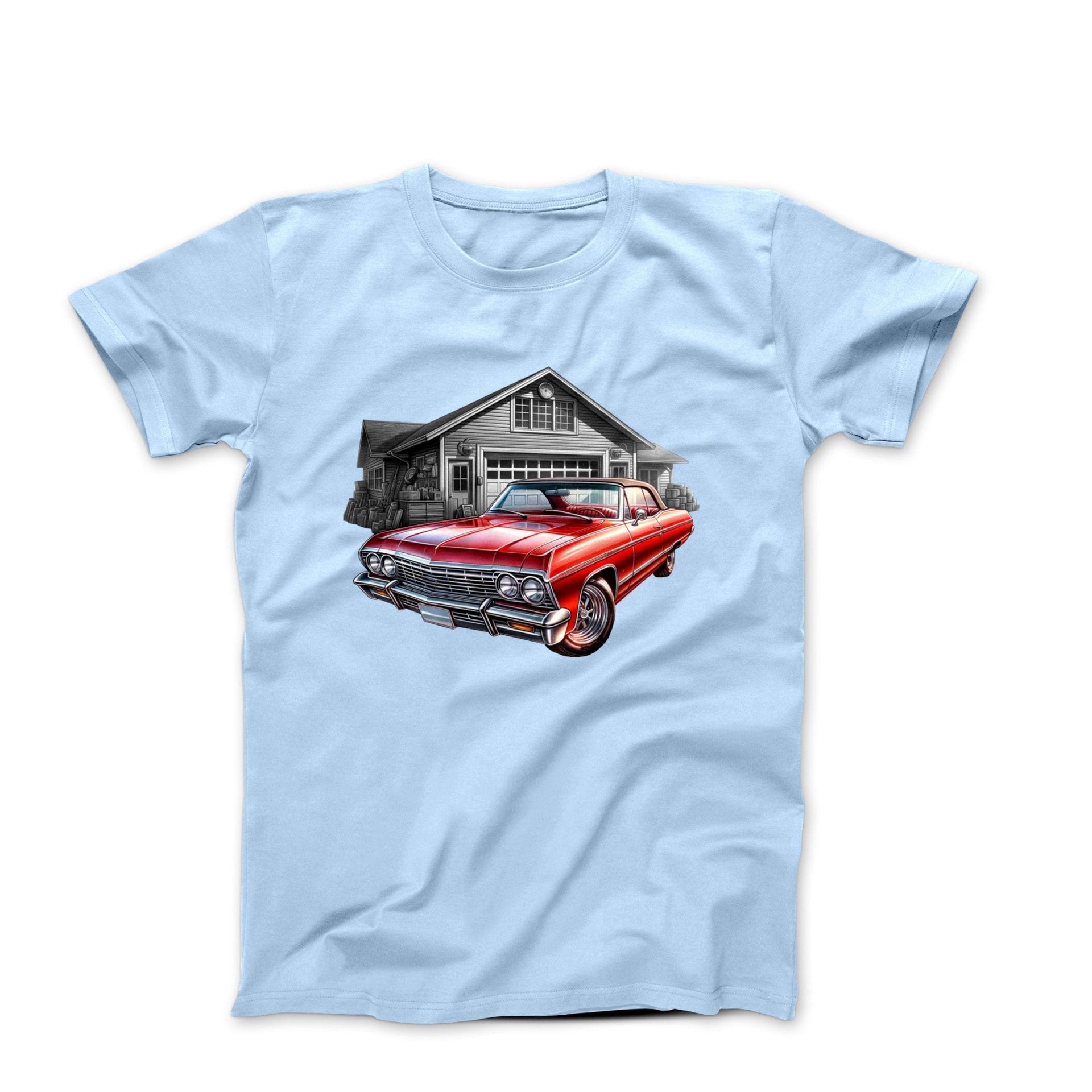 Classic Car & Garage Illustration T-shirt - Cars, Trucks & Cycles - Harvey Ltd