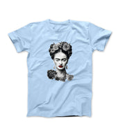 Frida With Flowers Portrait Sketch T-shirt - Greatest Artists - Harvey Ltd