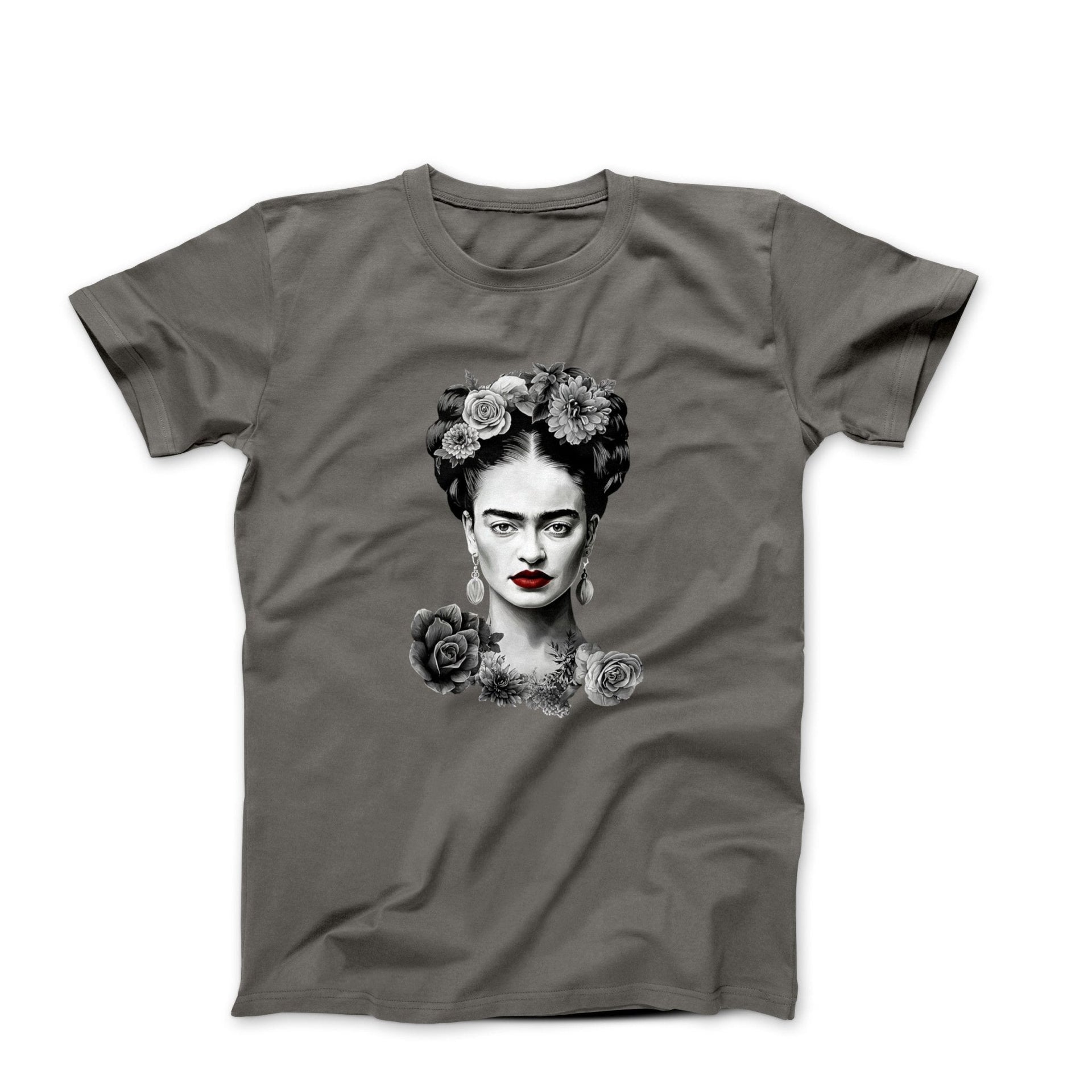 Frida With Flowers Portrait Sketch T-shirt - Greatest Artists - Harvey Ltd