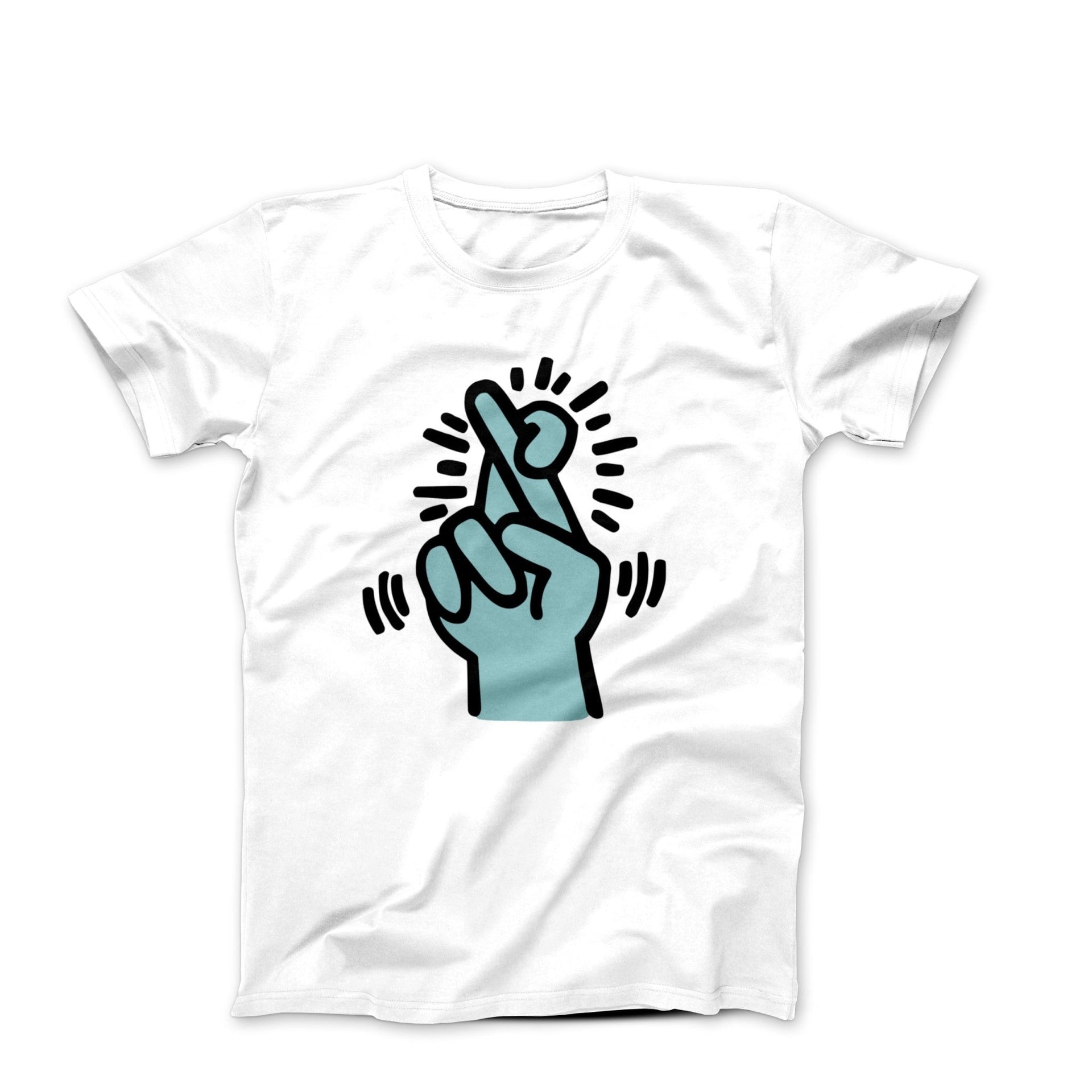 Haring Crossed Fingers Pop Art T - shirt - Clothing - Harvey Ltd