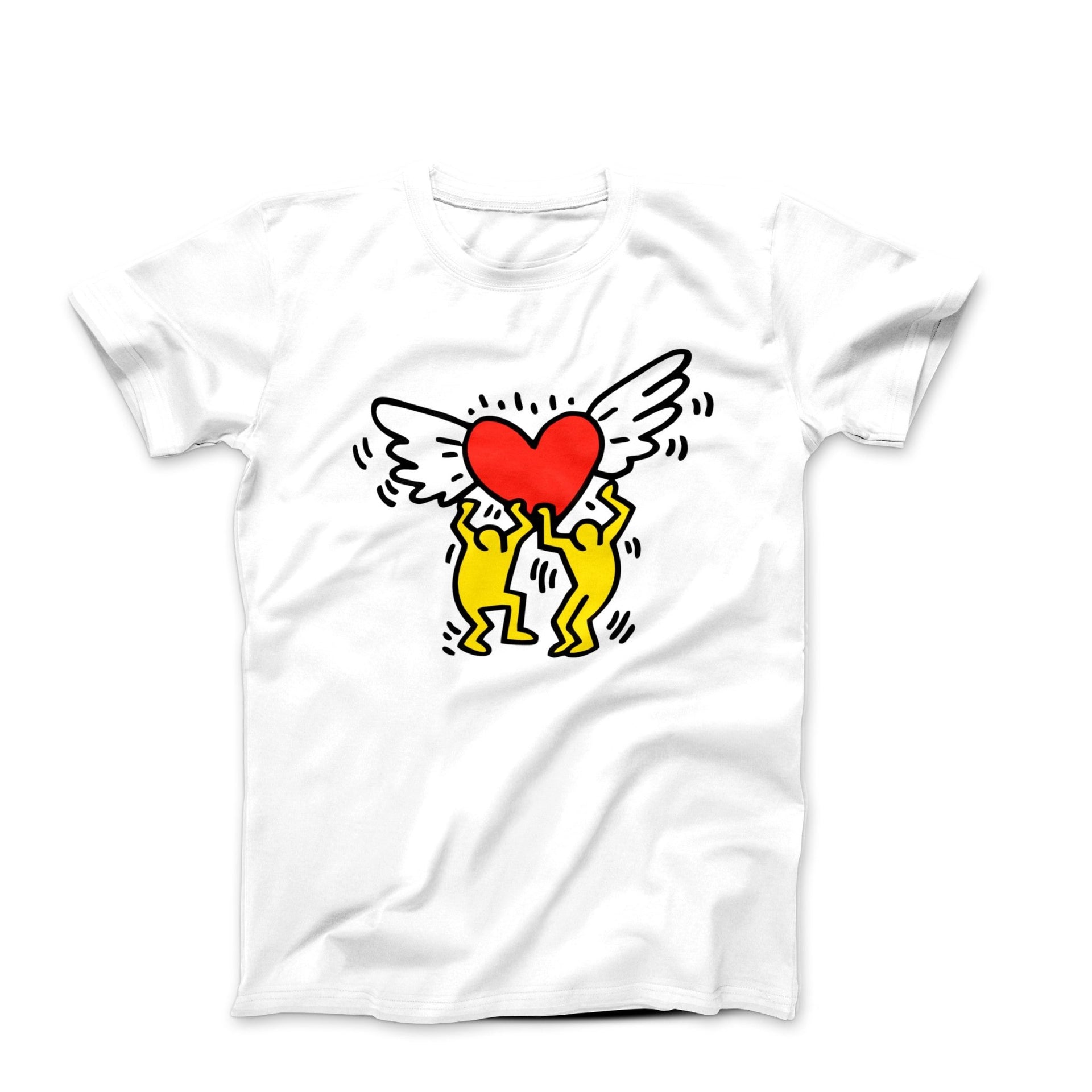 Haring Men Holding Heart With Wings Pop Art T-shirt - Clothing - Harvey Ltd