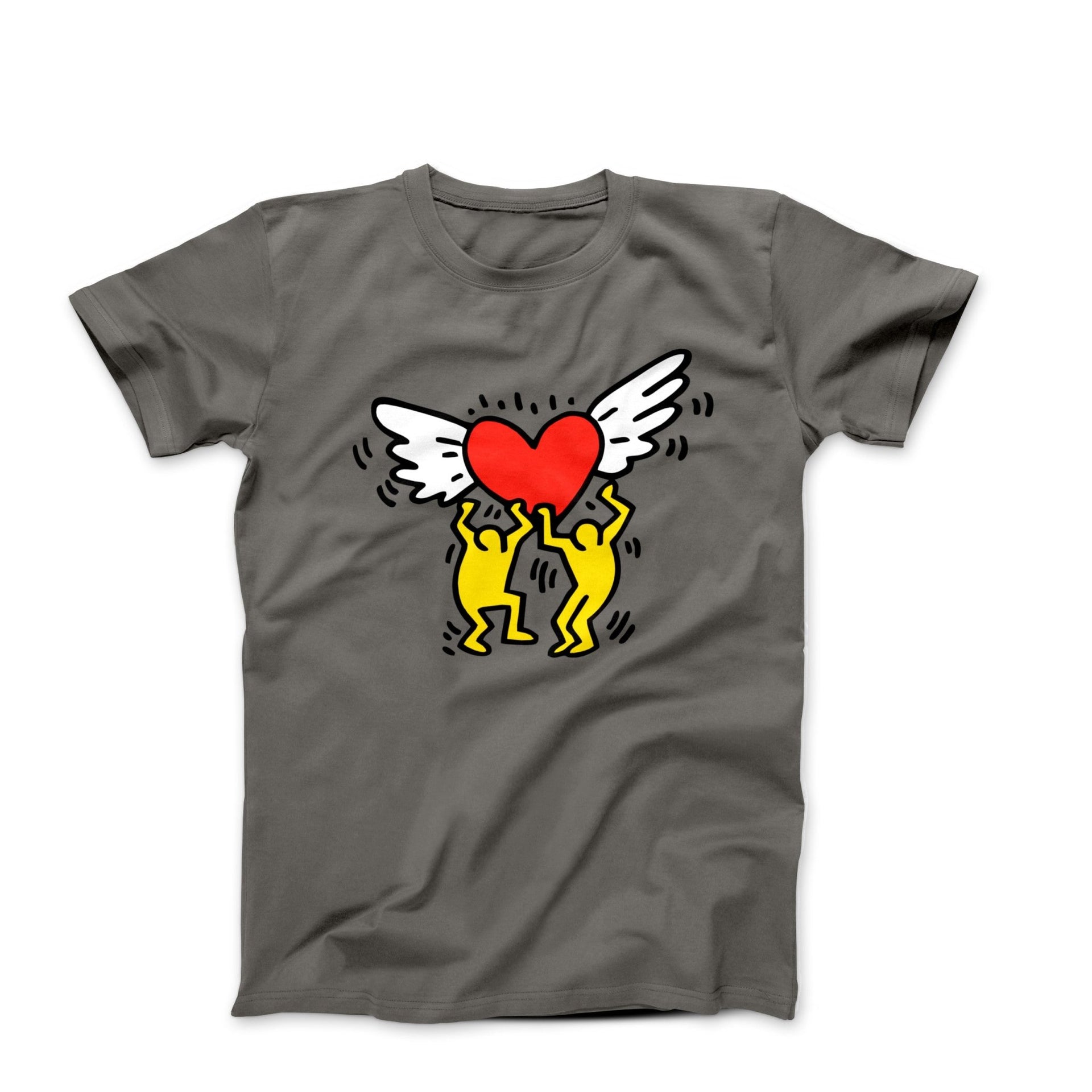 Haring Men Holding Heart With Wings Pop Art T-shirt - Clothing - Harvey Ltd