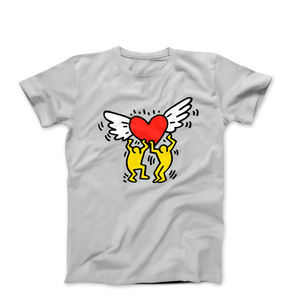 Haring Men Holding Heart With Wings Pop Art T-shirt - Clothing - Harvey Ltd