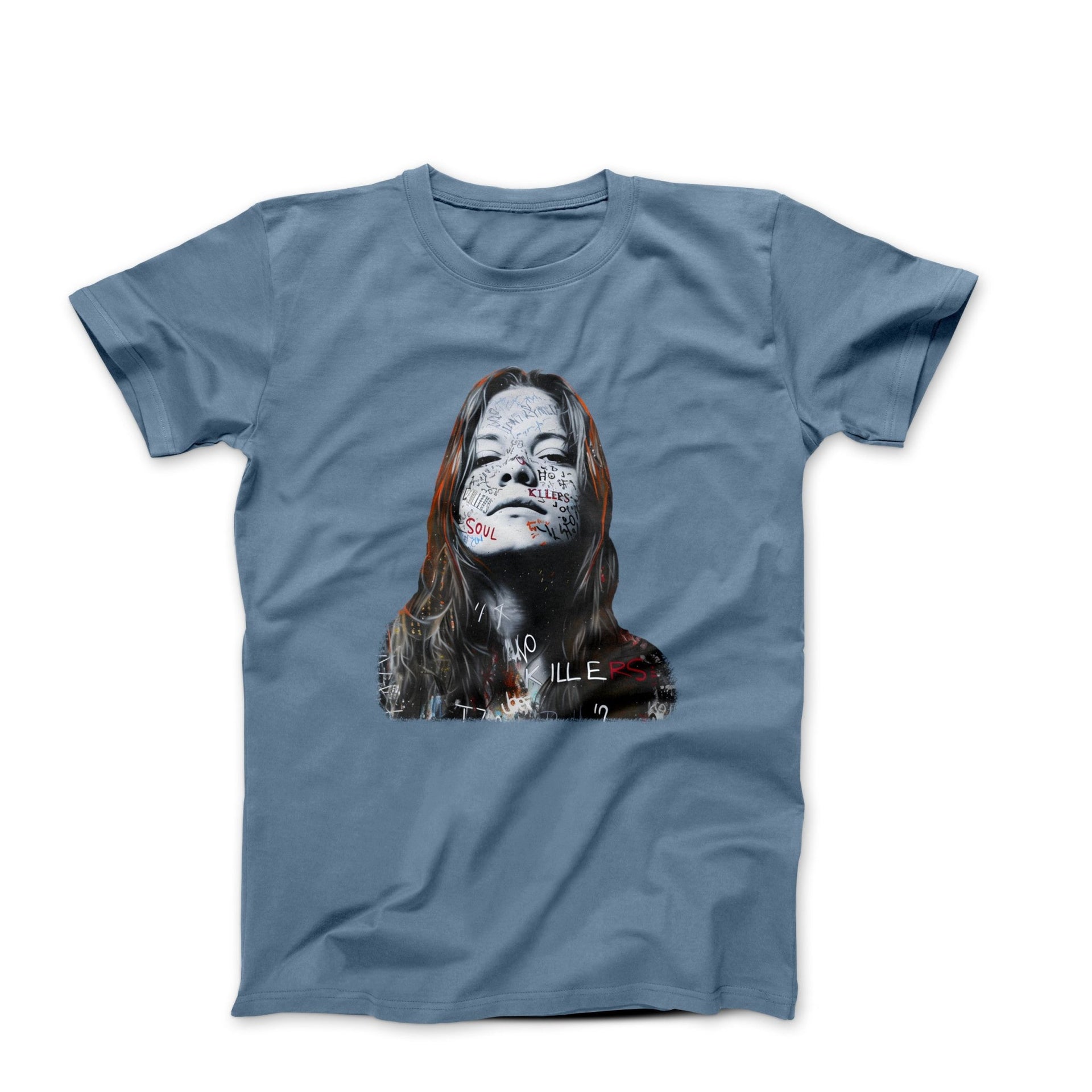 Janis Joplin Portrait Sketch T-shirt - Music - Harvey Ltd