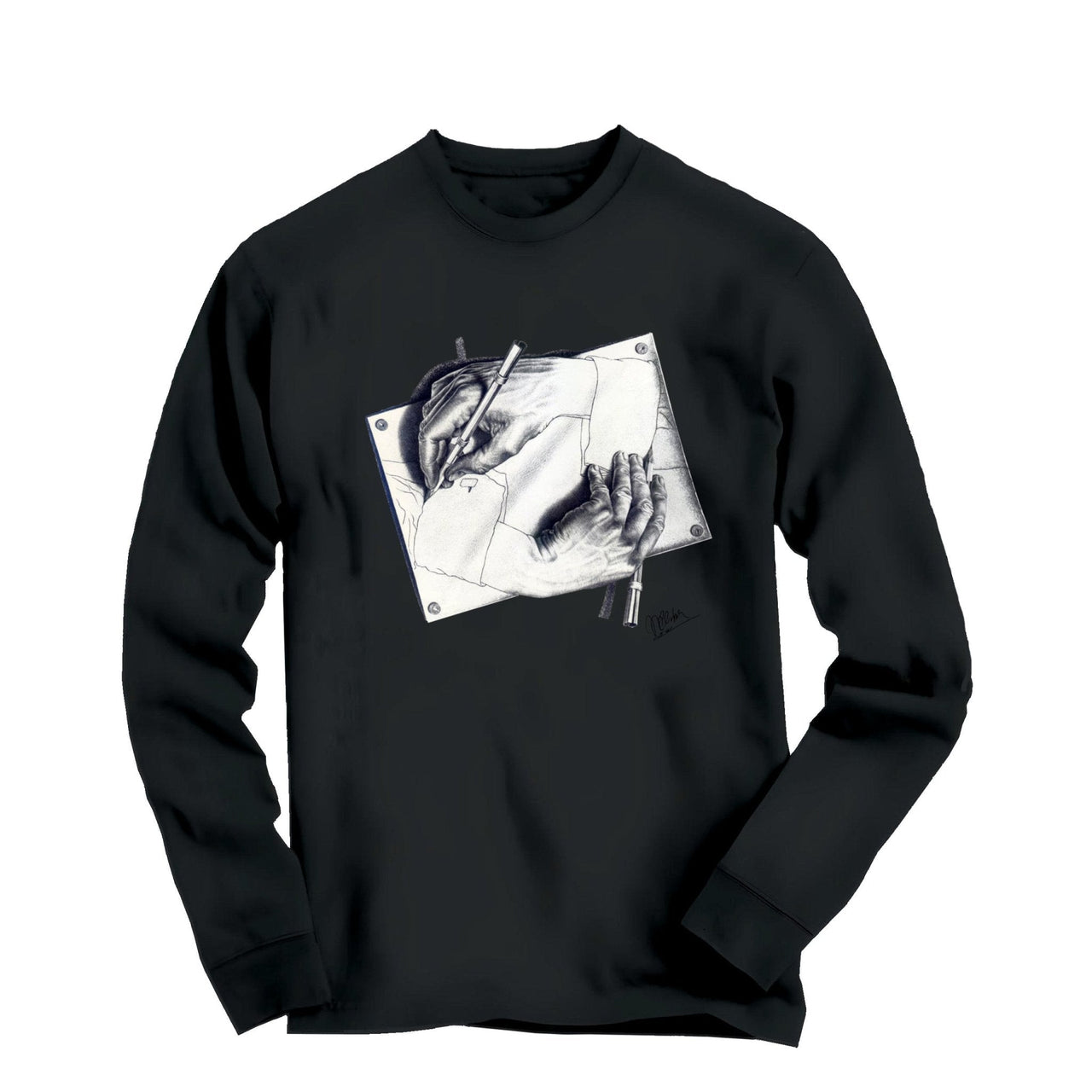 M.C. Escher Drawing Hands (1948) Art Long Sleeve Tee - Greatest Artists - Harvey Ltd
