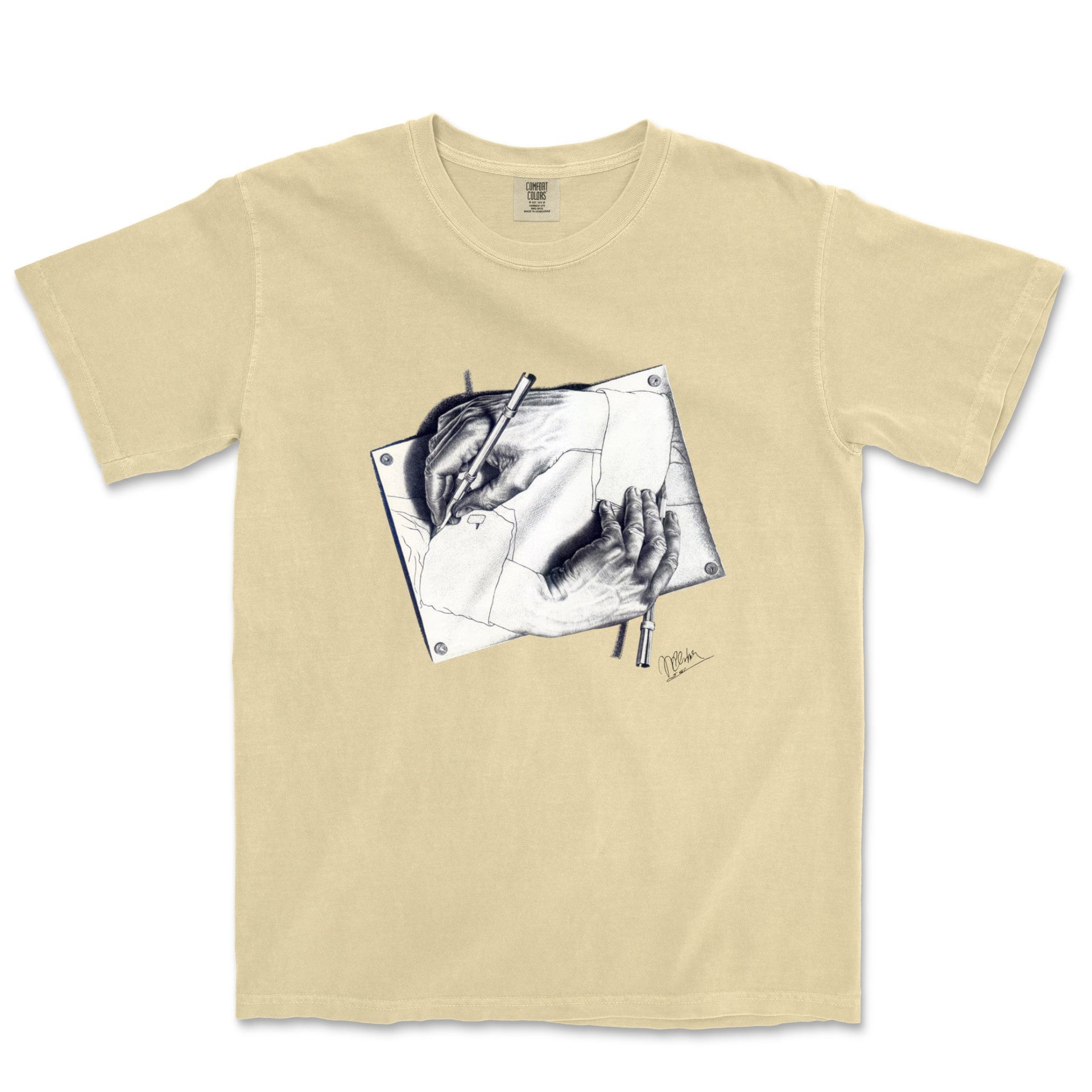 M.C. Escher Drawing Hands Garment - Dyed T-shirt - Greatest Artists - Harvey Ltd
