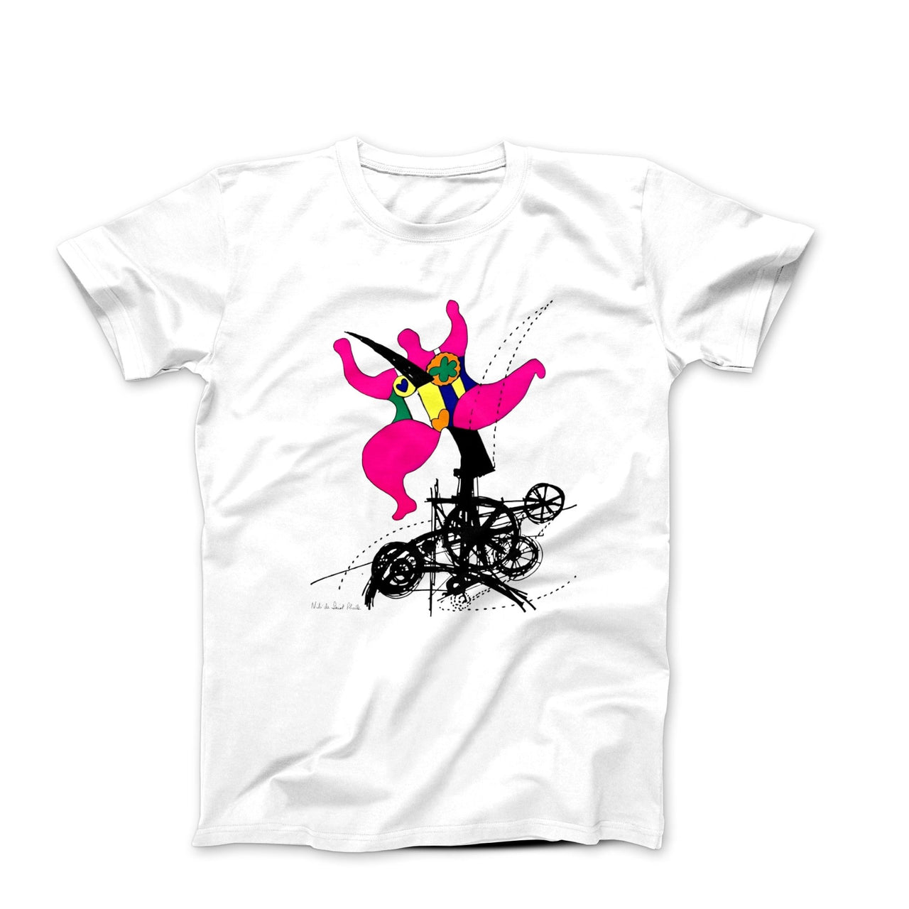 Niki de Saint Phalle Pink Woman On Bicycle (1993) Art T-shirt - Clothing - Harvey Ltd