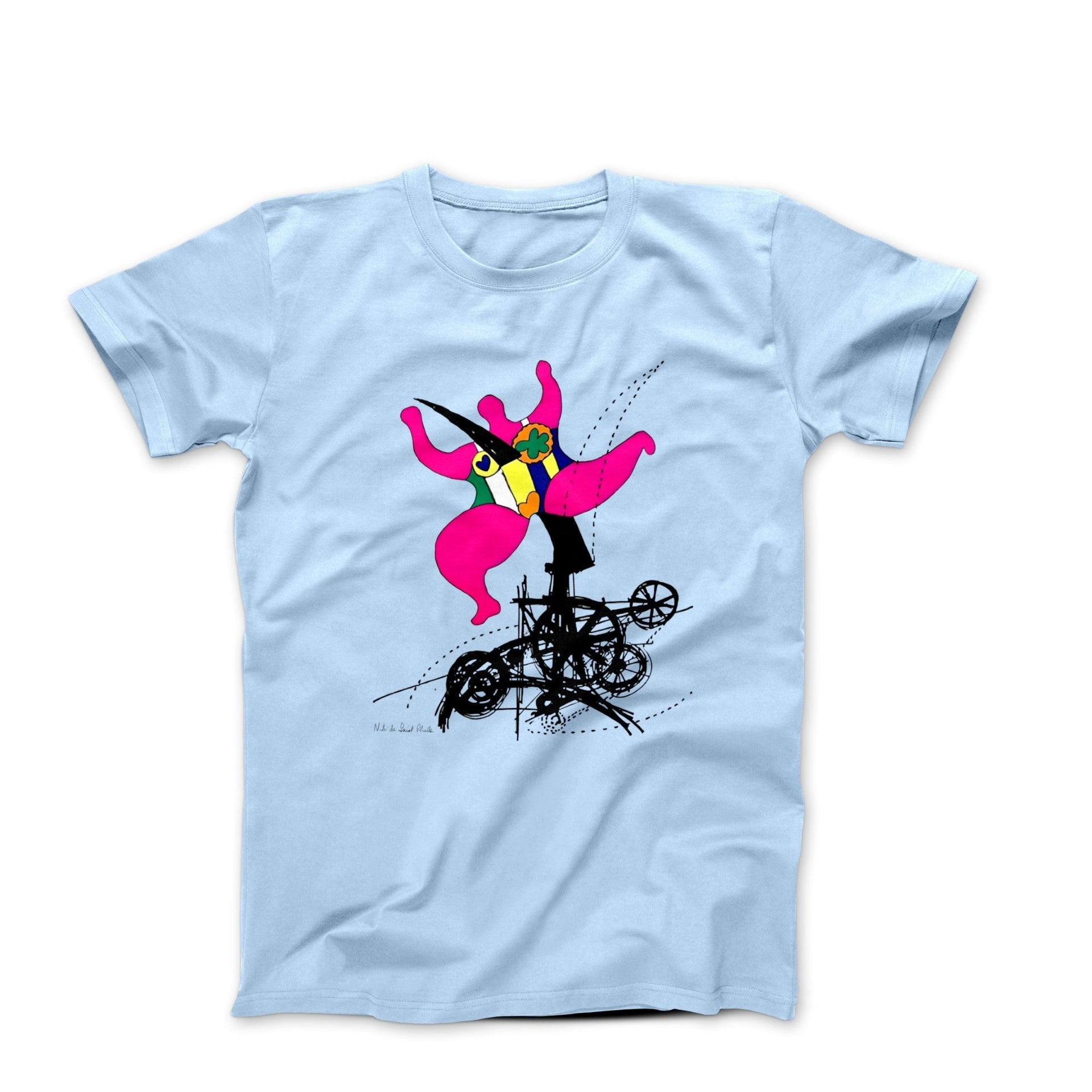 Niki de Saint Phalle Pink Woman On Bicycle (1993) Art T-shirt - Clothing - Harvey Ltd