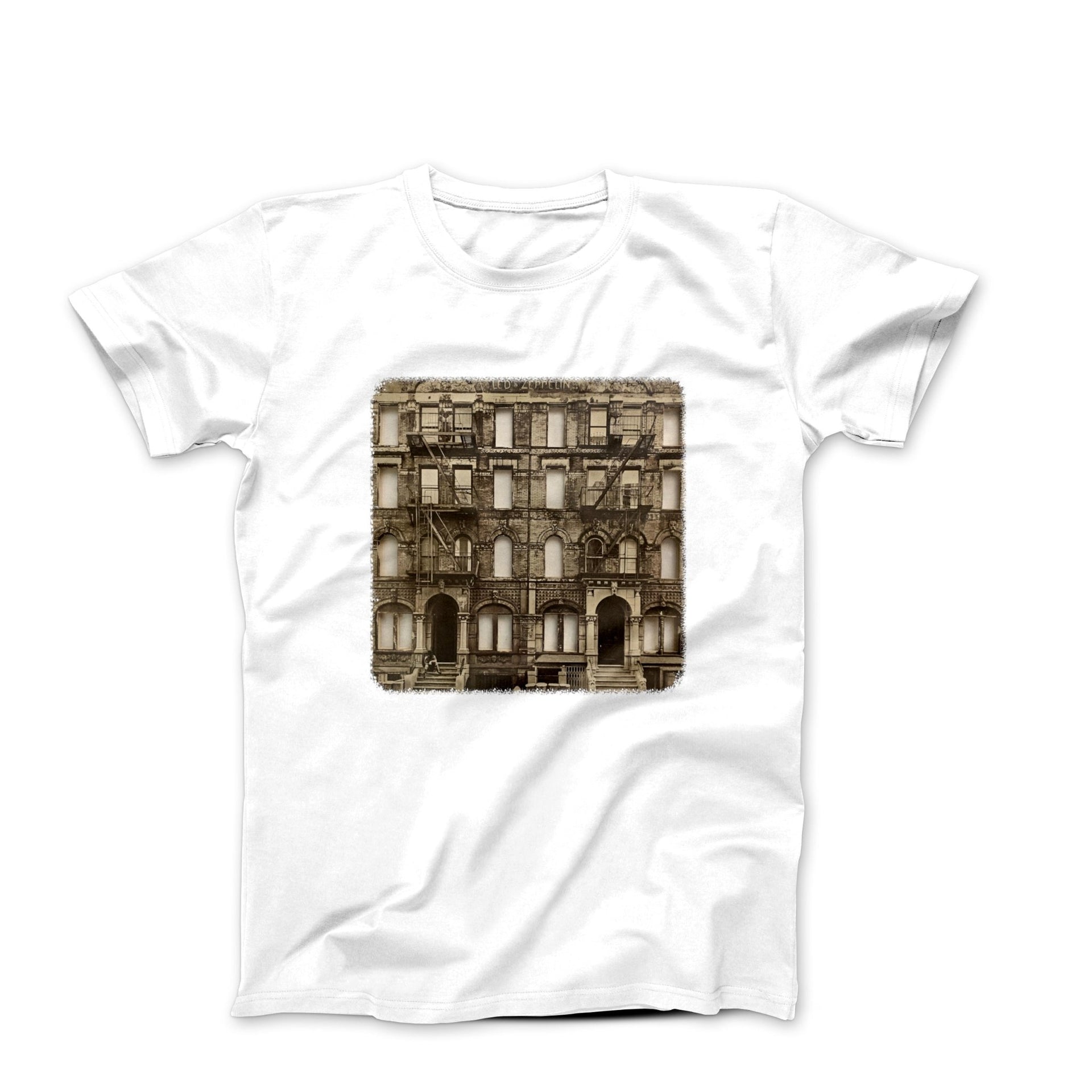 Physical Graffiti 1975 Album Art T-shirt - Comics, Movies & Music - Harvey Ltd