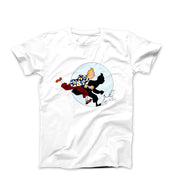 Tintin and Snowy Getting Hit By A Spotlight T-Shirt - Comics, Movies & Music - Harvey Ltd