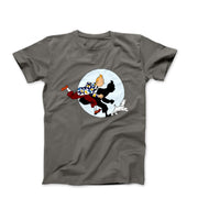 Tintin and Snowy Getting Hit By A Spotlight T-Shirt - Comics, Movies & Music - Harvey Ltd