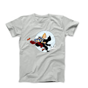 Tintin and Snowy Getting Hit By A Spotlight T-Shirt - Comics, Movies & Music - Harvey Ltd