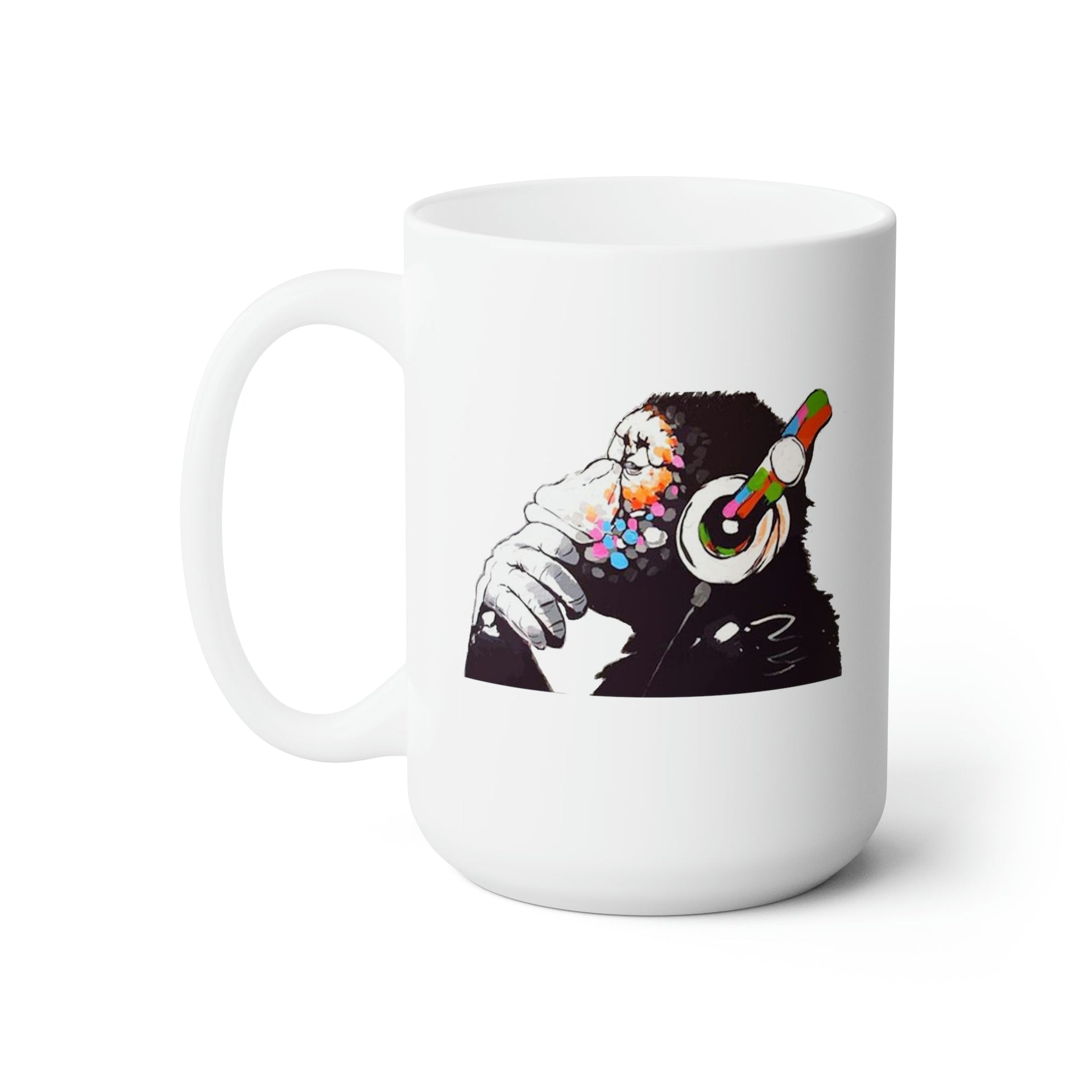 Banksy DJ Thinker Monkey White 15 oz Mug - Barware - Harvey Ltd