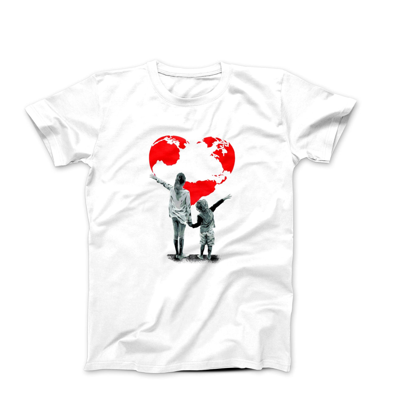 Banksy-Inspired Embracing a World of Love Graffiti Art T-shirt - Clothing - Harvey Ltd