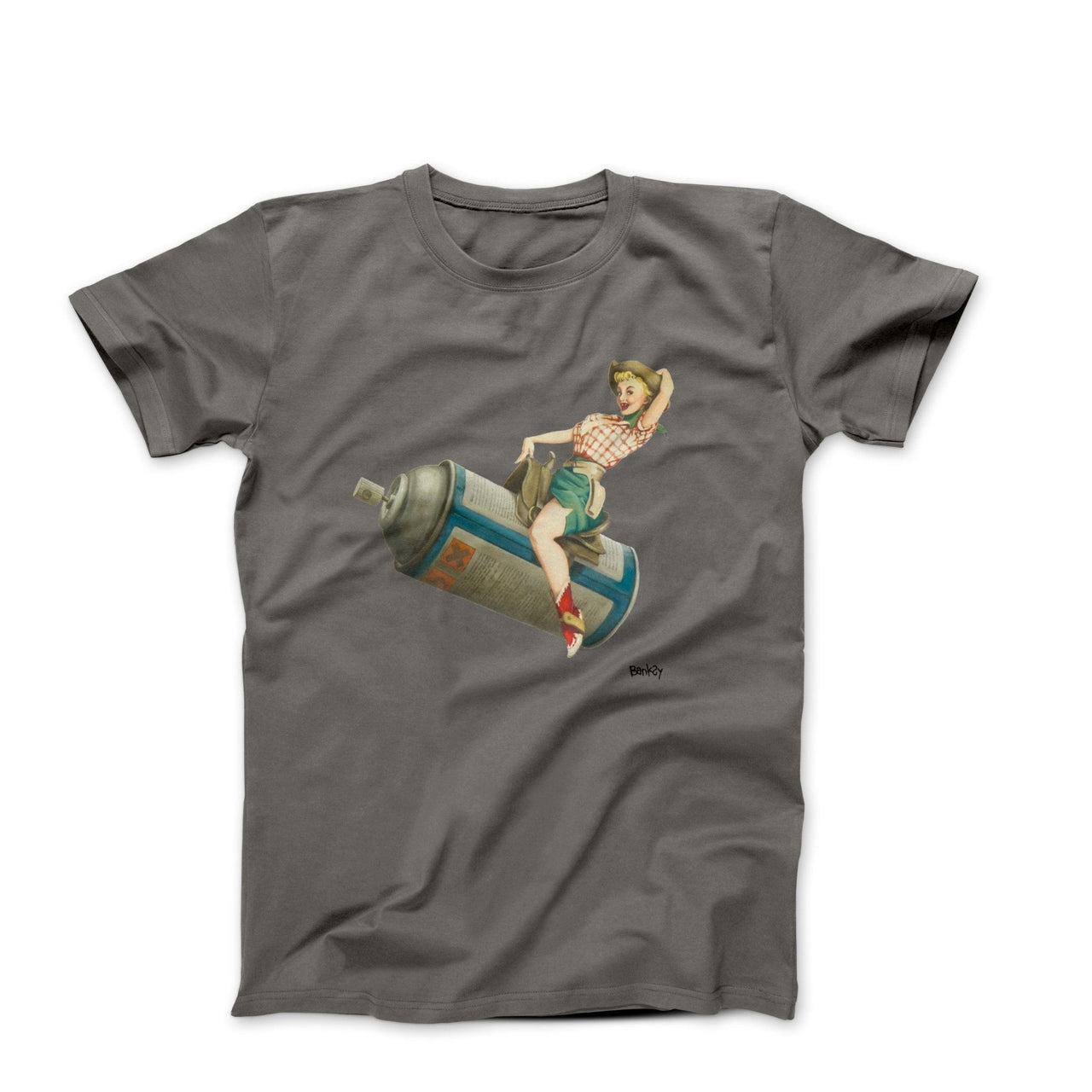 Banksy Spraycan Rodeo Girl (2008) Artwork T-shirt - Street, Pop & Media Art - Harvey Ltd
