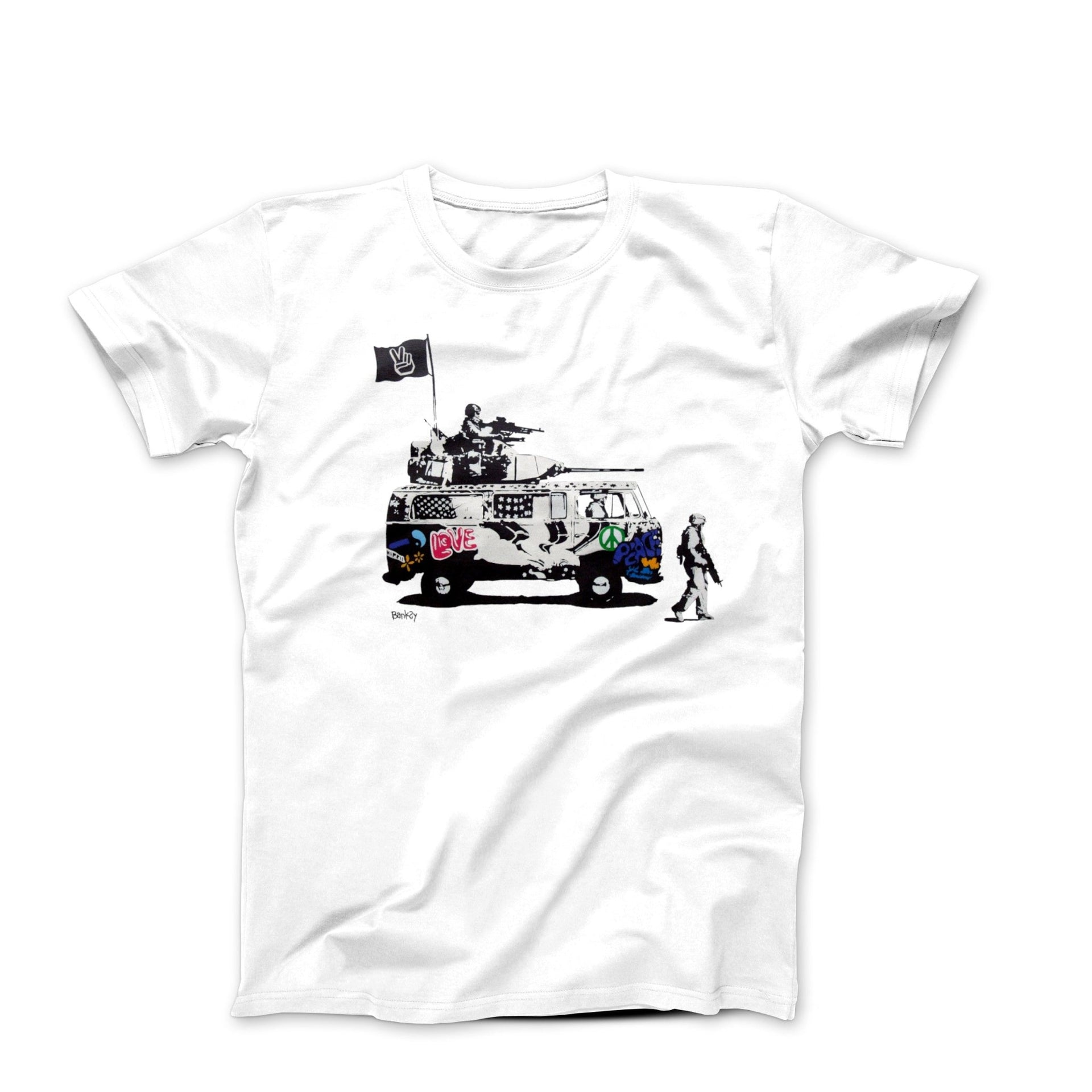 Banksy Tribute Peace & Love VW Camper Street Art T-shirt - Clothing - Harvey Ltd