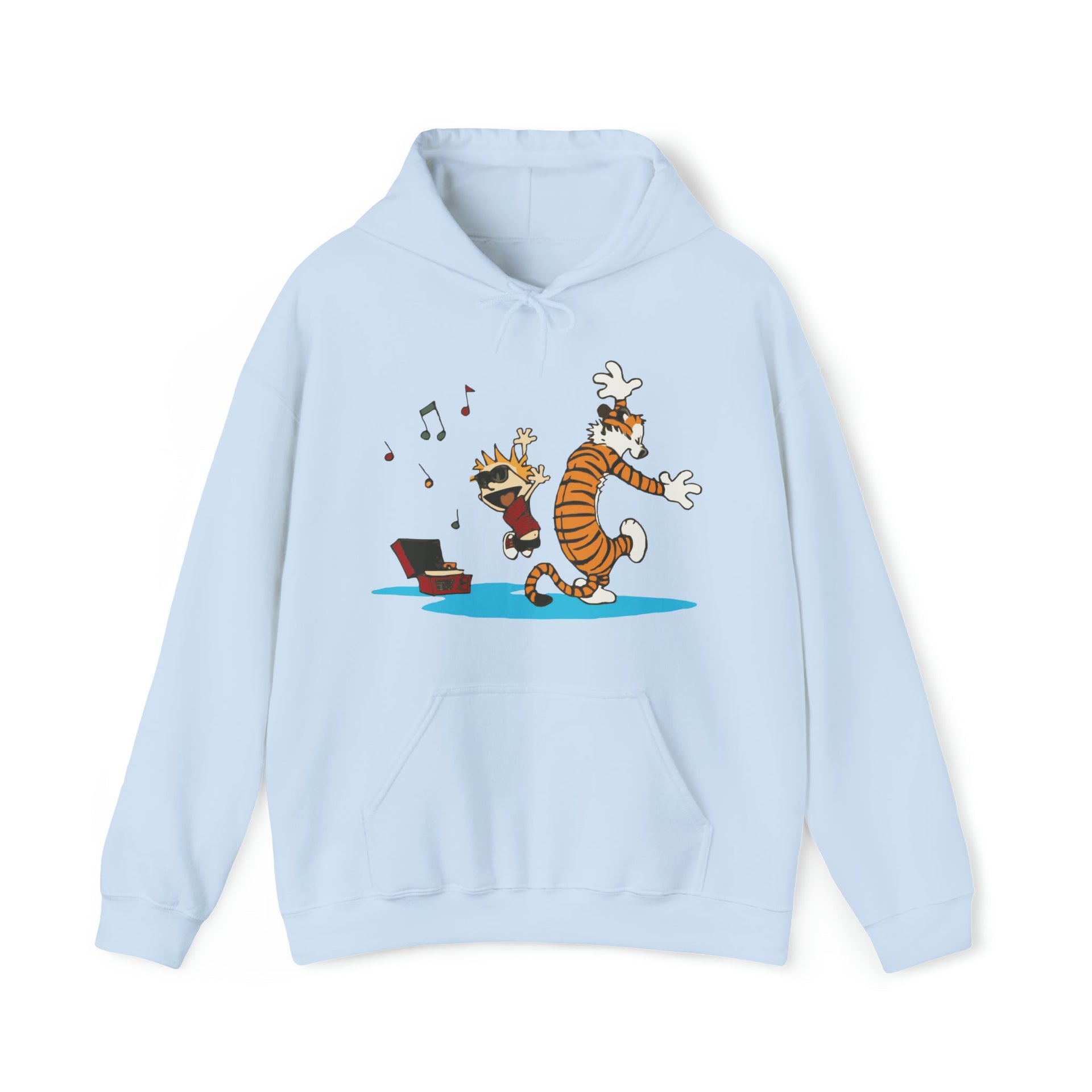 Calvin & Hobbes Dancing with Record Player Hoodie - Clothing - Harvey Ltd