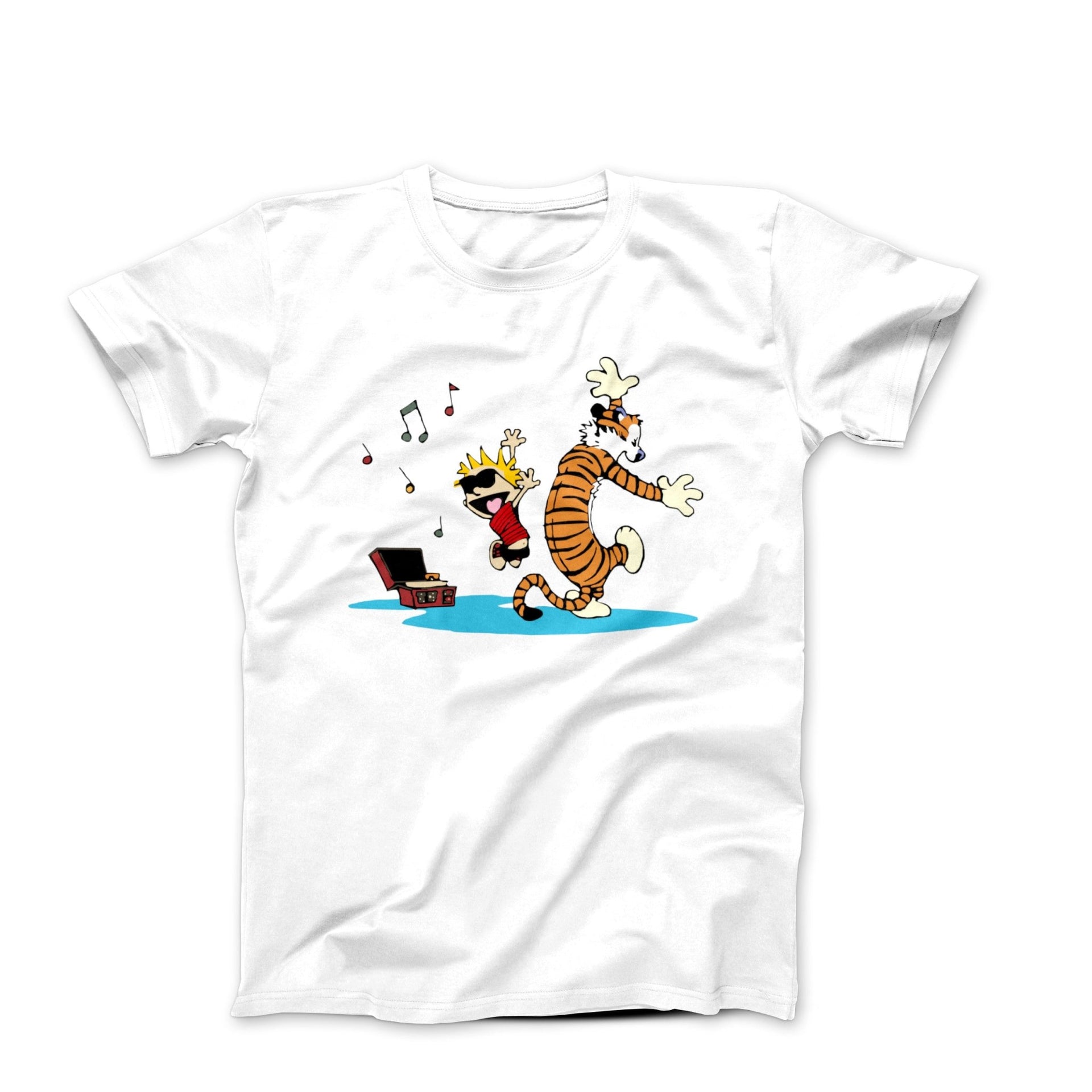 Calvin & Hobbes Dancing with Record Player T-Shirt - Clothing - Harvey Ltd
