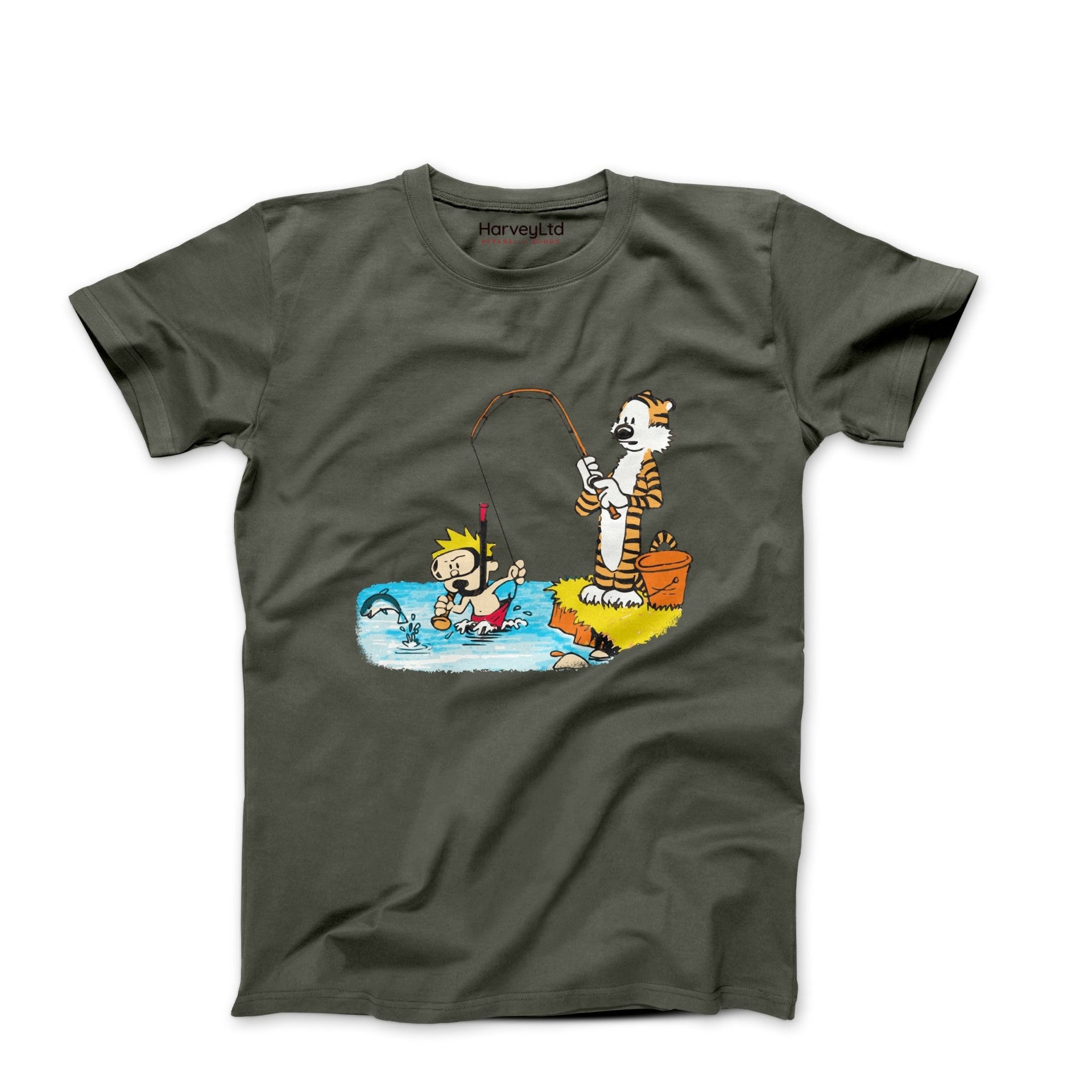 Calvin & Hobbes Gone Fishing Illustration T-shirt - Clothing - Harvey Ltd