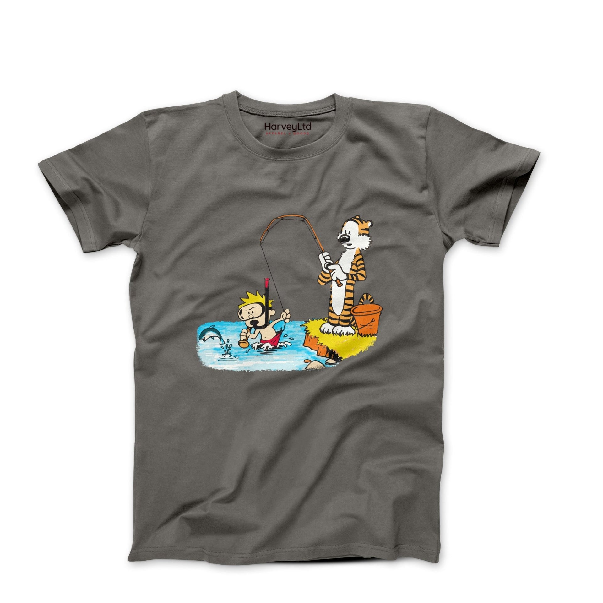 Calvin & Hobbes Gone Fishing Illustration T-shirt - Clothing - Harvey Ltd