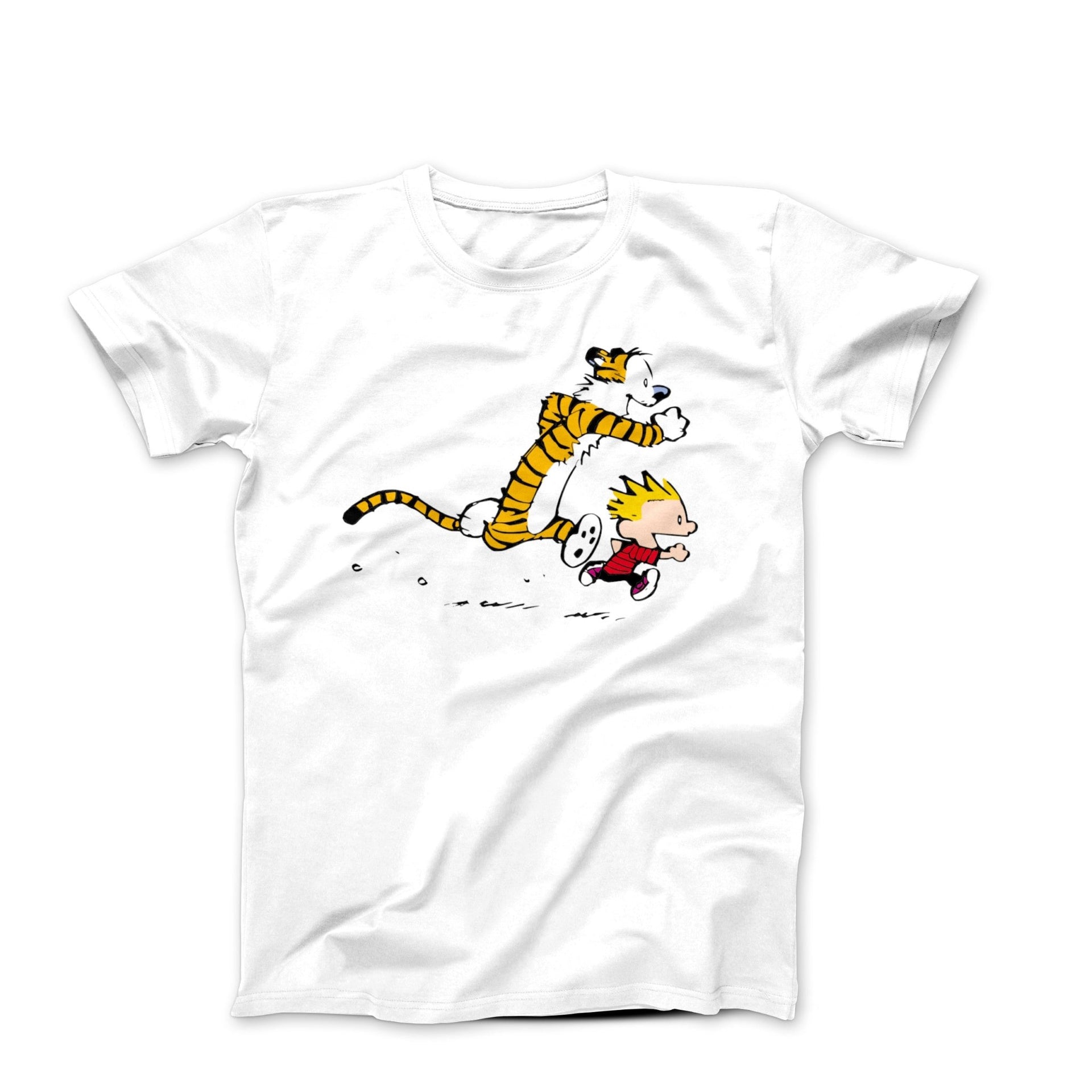 Calvin & Hobbes Racing Each Other Illustration T-shirt - Clothing - Harvey Ltd