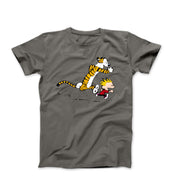 Calvin & Hobbes Racing Each Other Illustration T-shirt - Clothing - Harvey Ltd