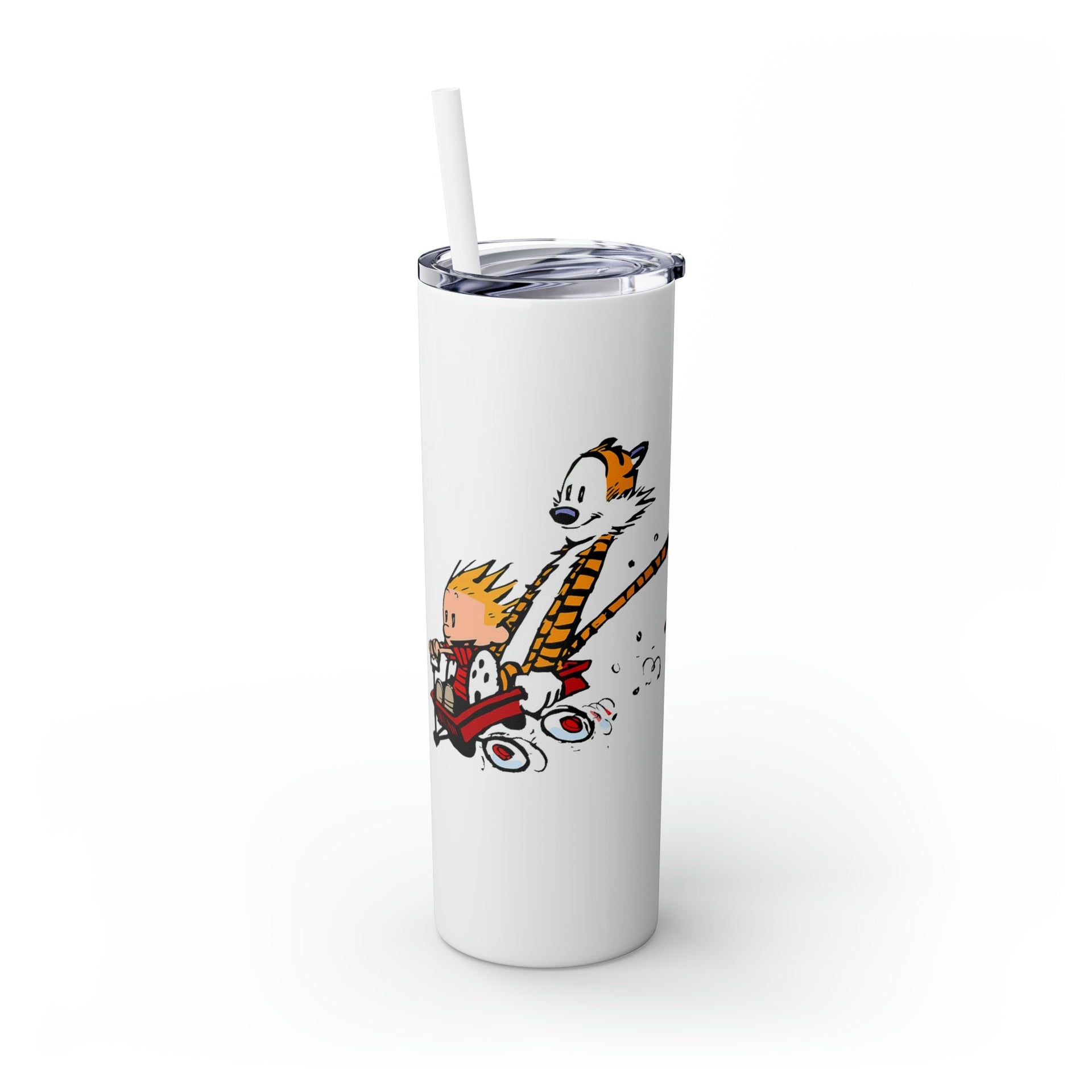 Calvin & Hobbes Speed Downhill in a Wagon Skinny Tumbler with Straw (20 oz) - Home + Living - Harvey Ltd
