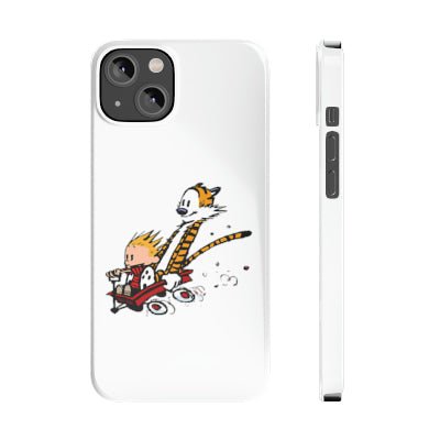 Calvin & Hobbes Speed Downhill in a Wagons Slim White Phone Case - Accessories - Harvey Ltd