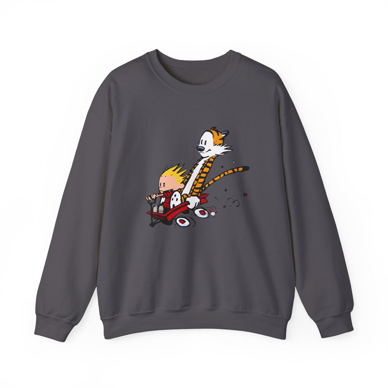 Calvin & Hobbes Speeding Downhill in a Wagon Sweatshirt - Clothing - Harvey Ltd