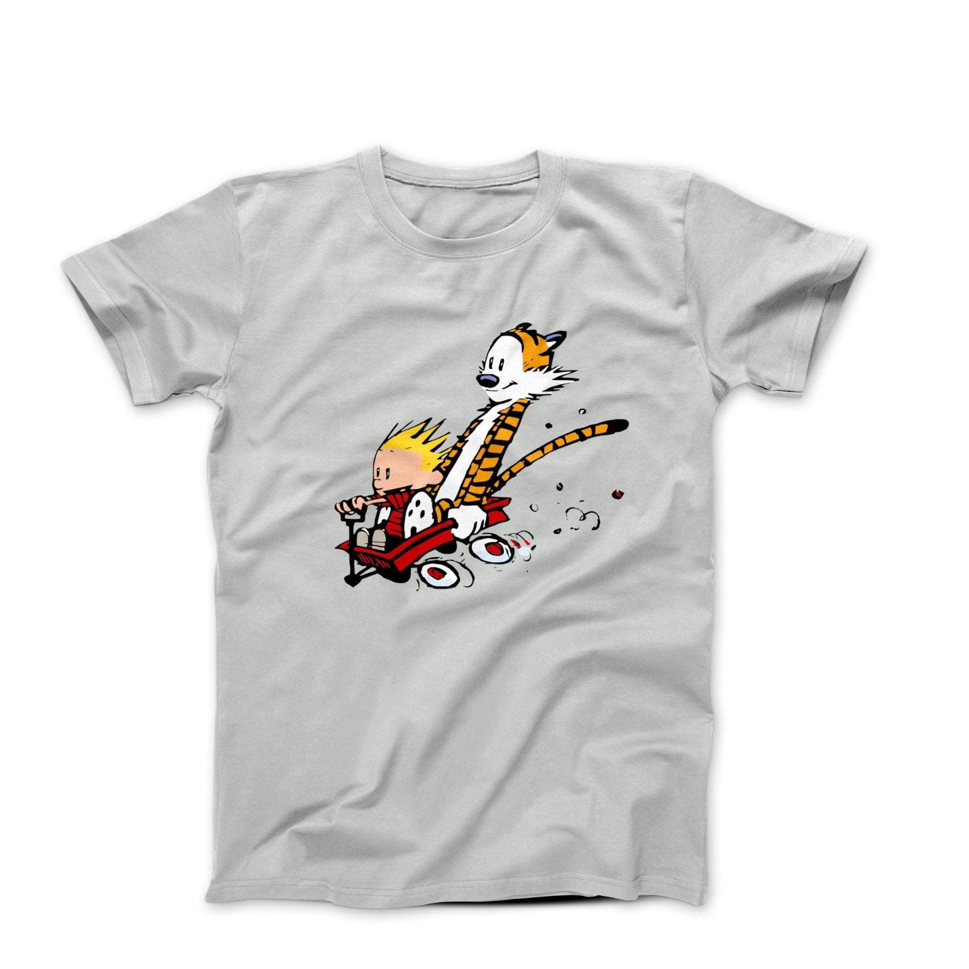 Calvin & Hobbes Speeding Downhill in a Wagon T-shirt - Clothing - Harvey Ltd