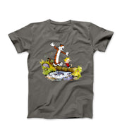 Calvin & Hobbes Walking Across Log Illustration T-shirt - Clothing - Harvey Ltd