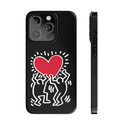 Haring Men Holding Heart Slim Black Phone Case - Accessories - Harvey Ltd